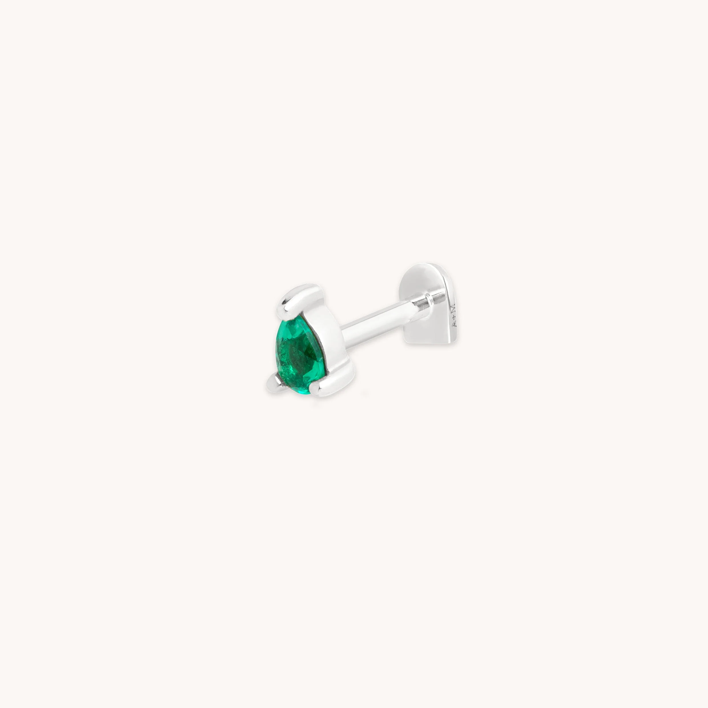 Emerald Pear Piercing Stud in Solid White Gold