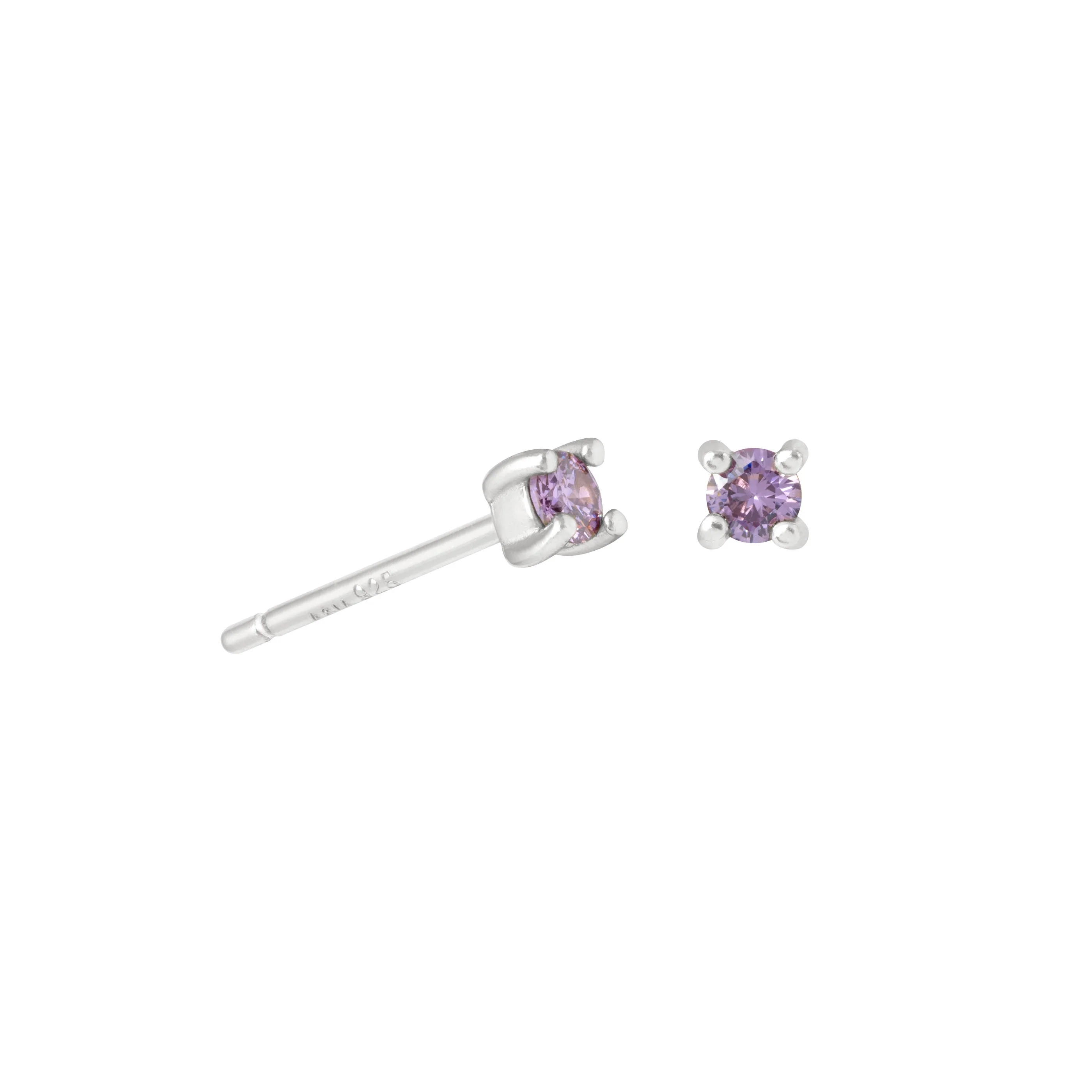 February Birthstone Stud Earrings in Silver with Amethyst CZ - Image 3