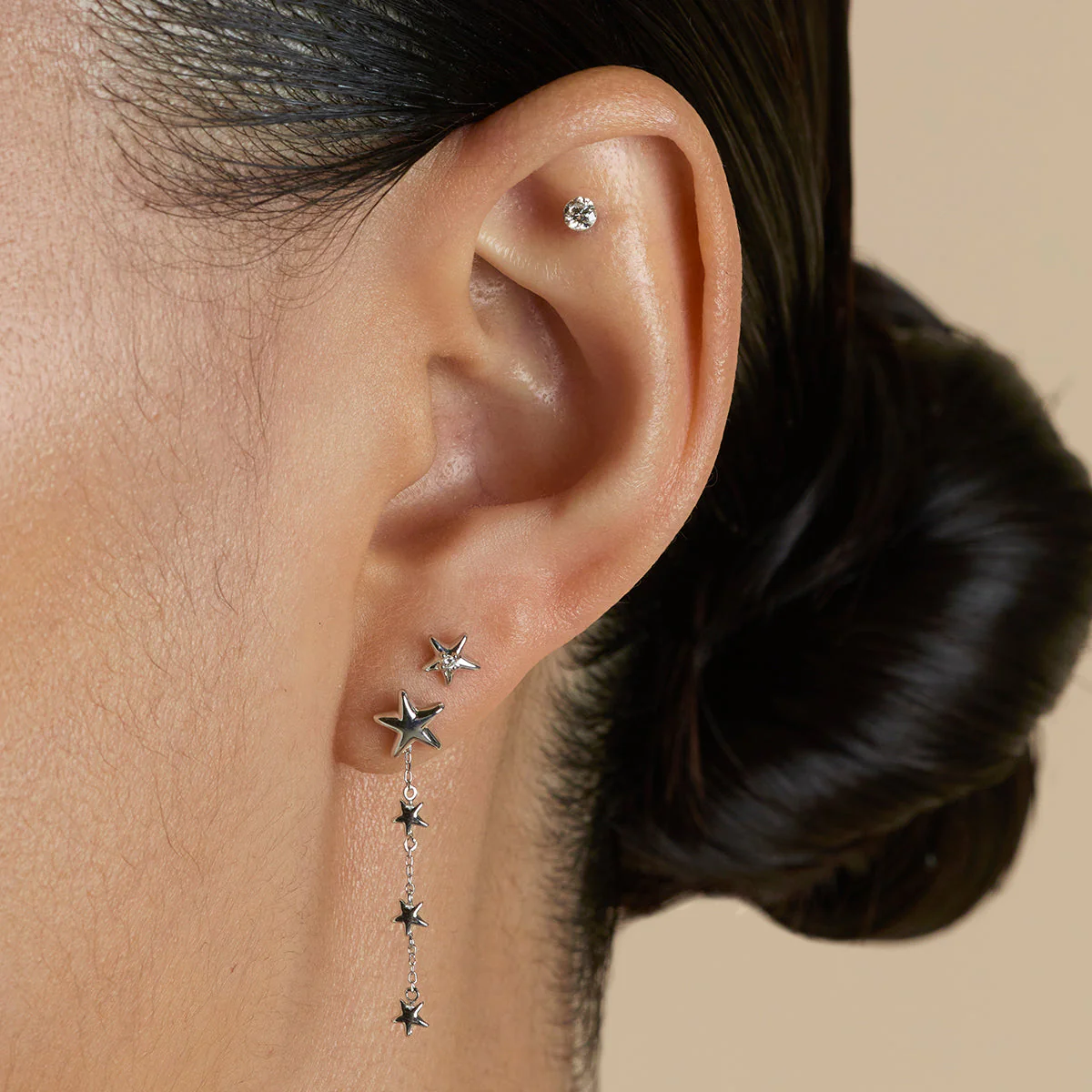 Floating Diamond Large Piercing Stud in Solid White Gold - Image 3
