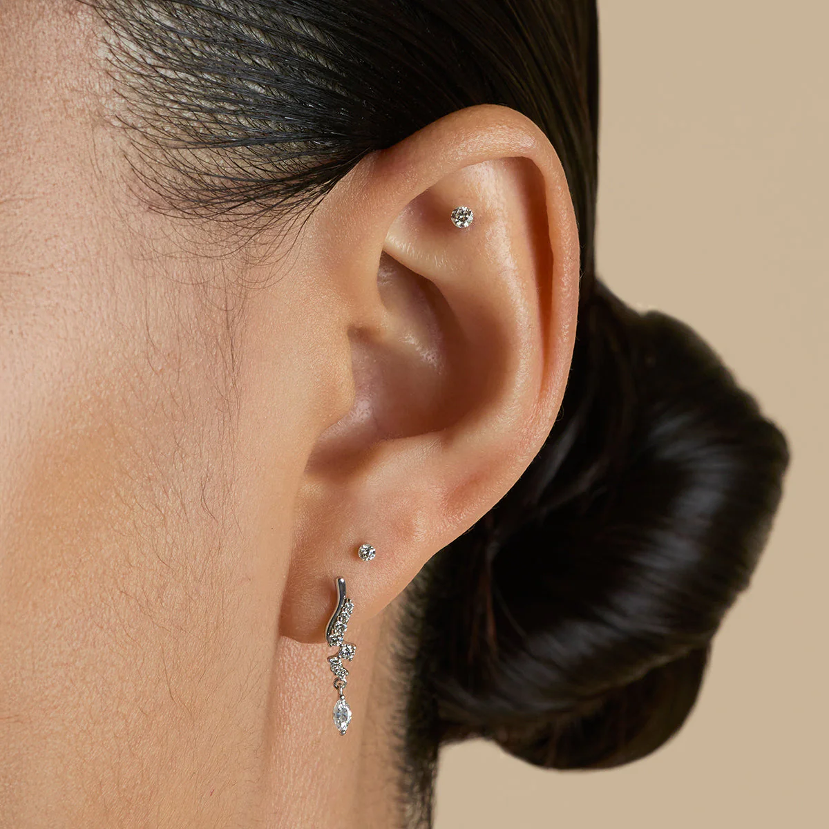 Floating Diamond Medium Piercing Stud in Solid White Gold - Image 3