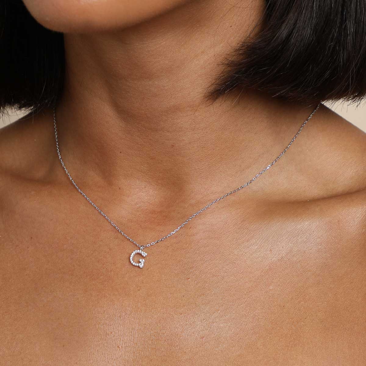 G Initial Pavé Pendant Necklace in Silver - Image 2