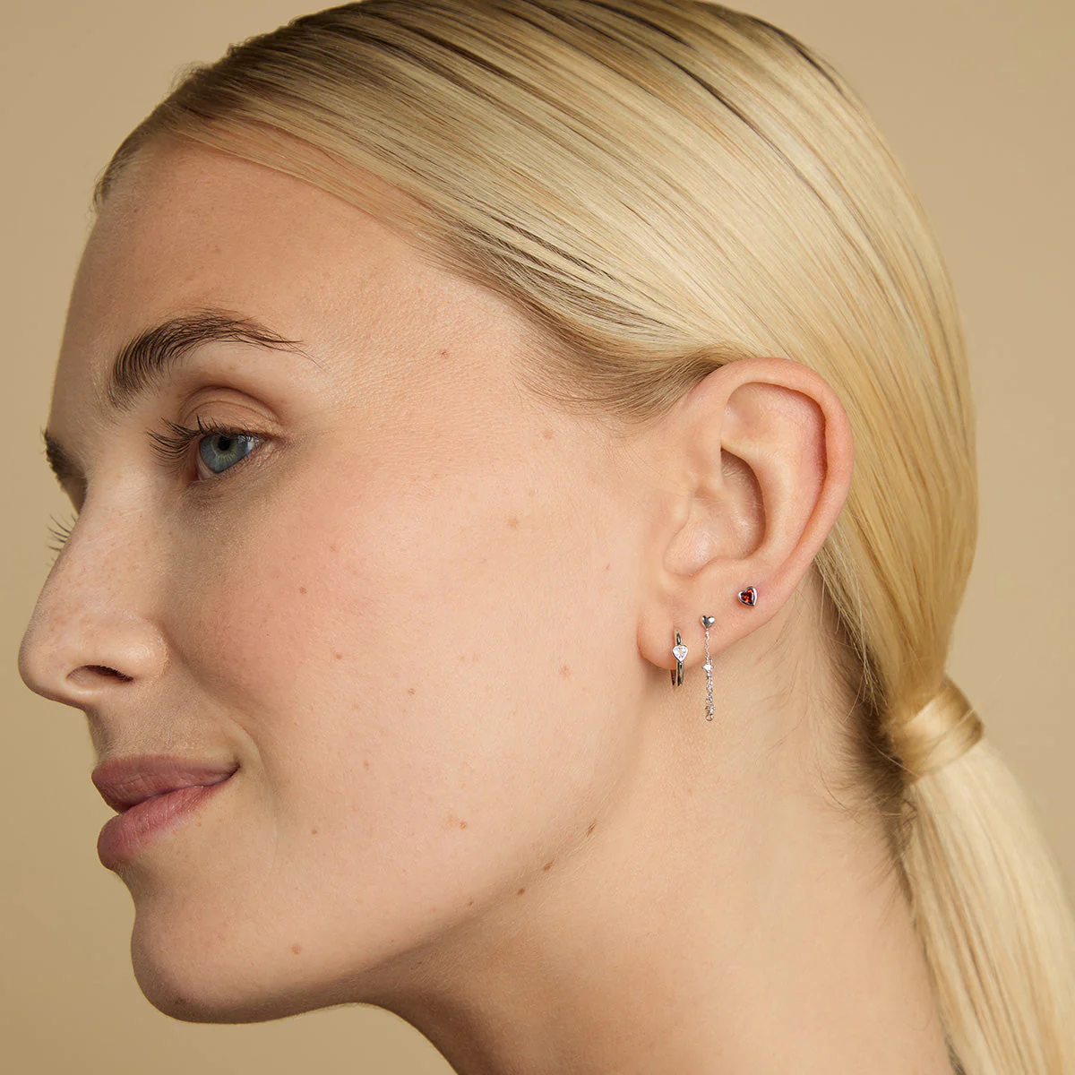 Garnet Heart Piercing Stud in Solid White Gold - Image 4