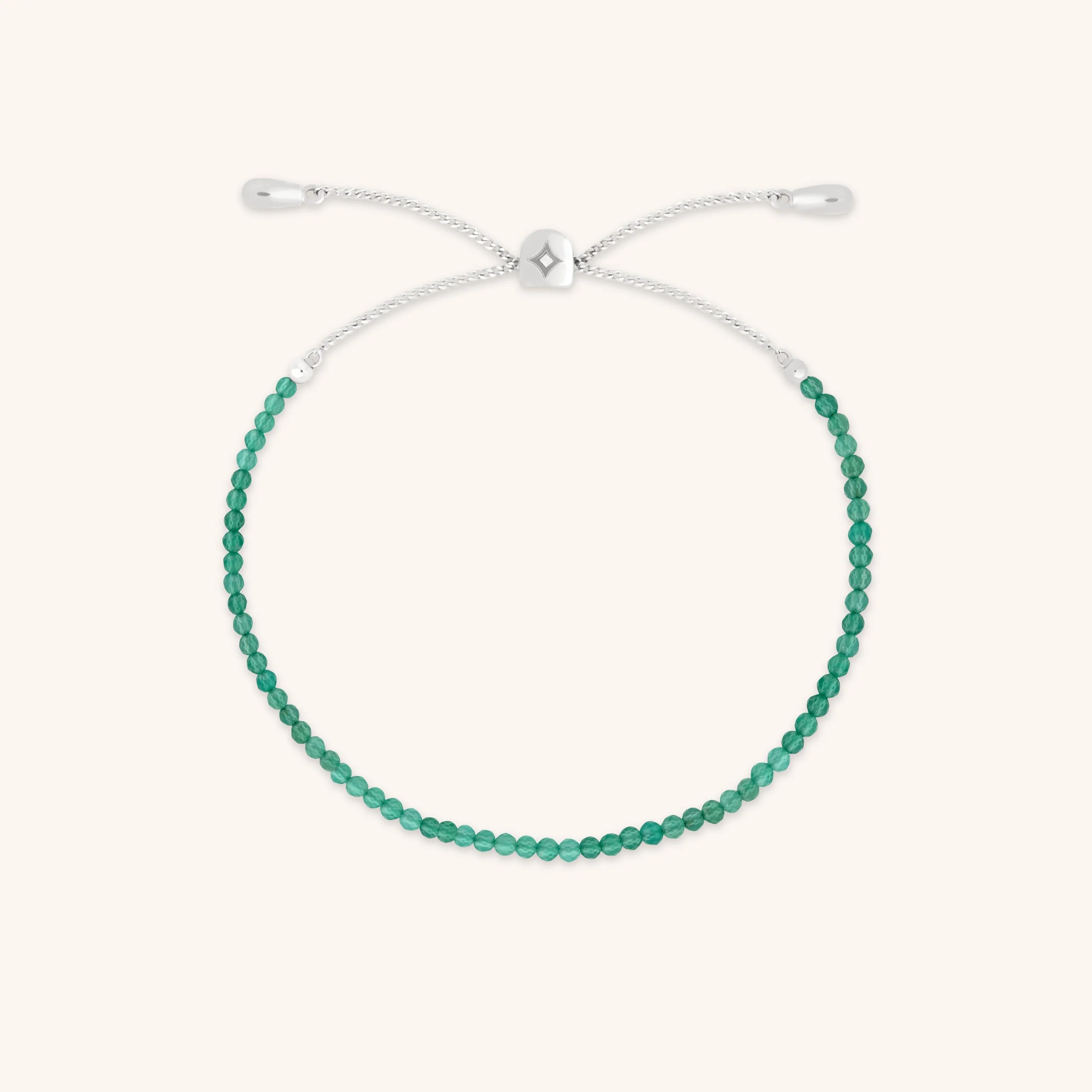 Agate May Beaded Birthstone Bracelet in Solid White Gold