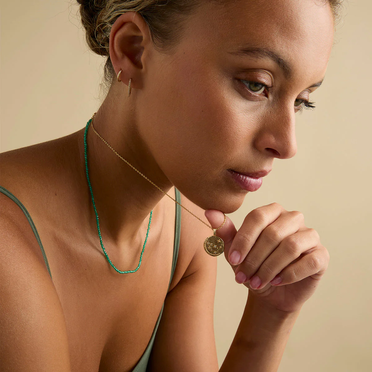 Agate May Beaded Birthstone Necklace in Solid Gold - Image 6
