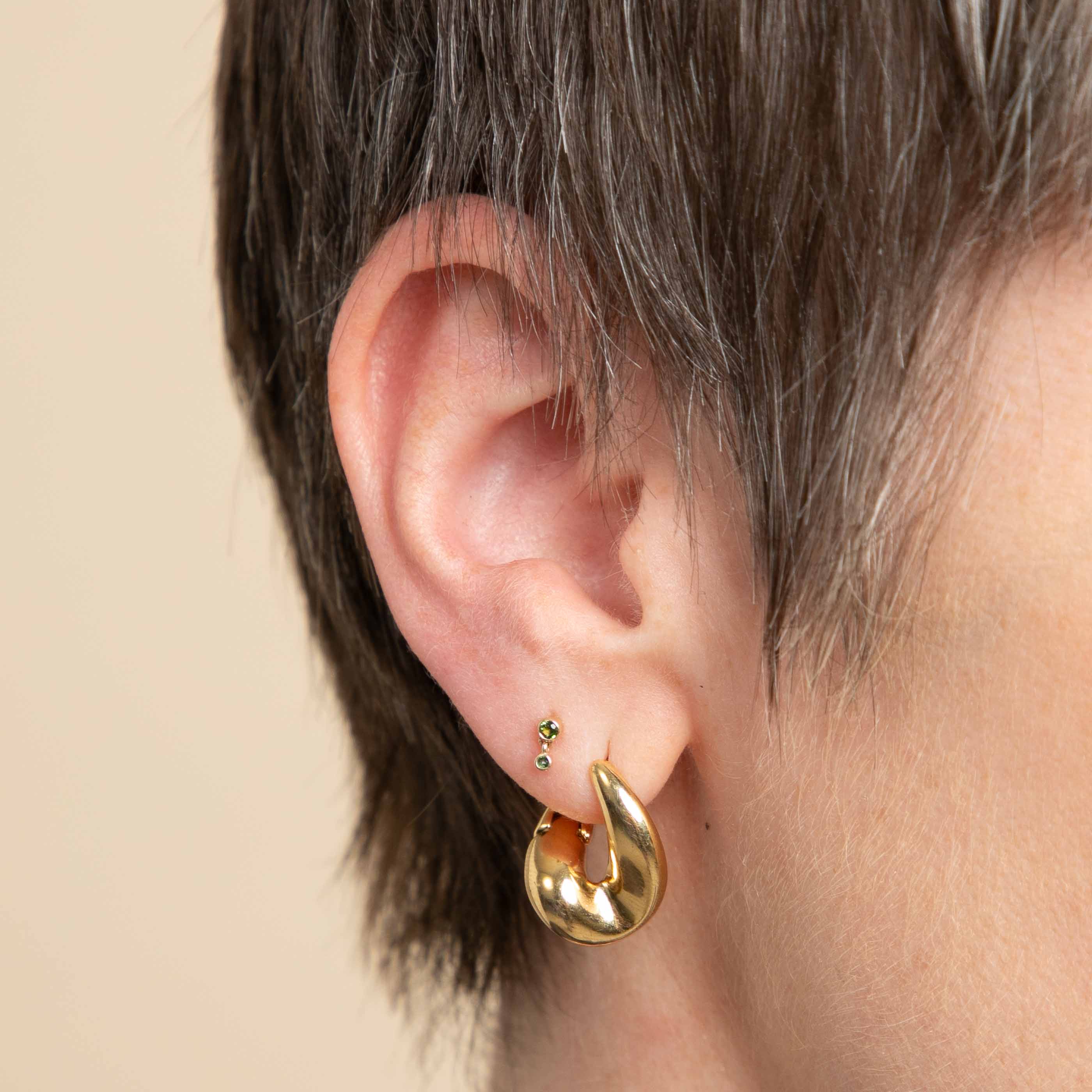 Green Tourmaline Double Piercing Stud in Solid Gold - Image 2