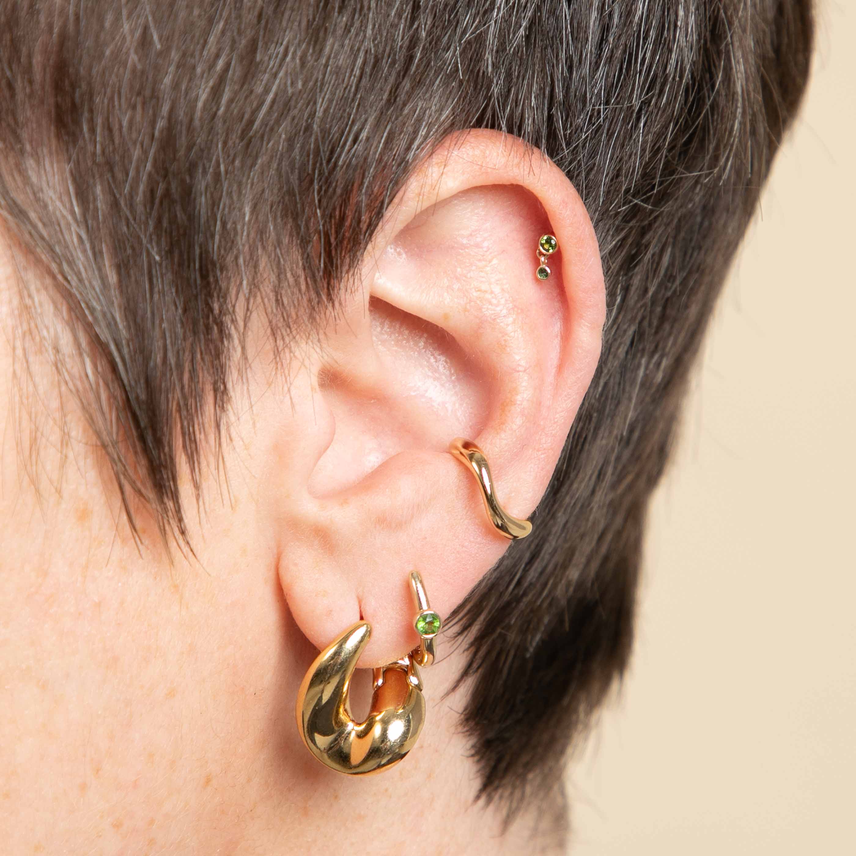 Green Tourmaline Double Piercing Stud in Solid Gold - Image 4