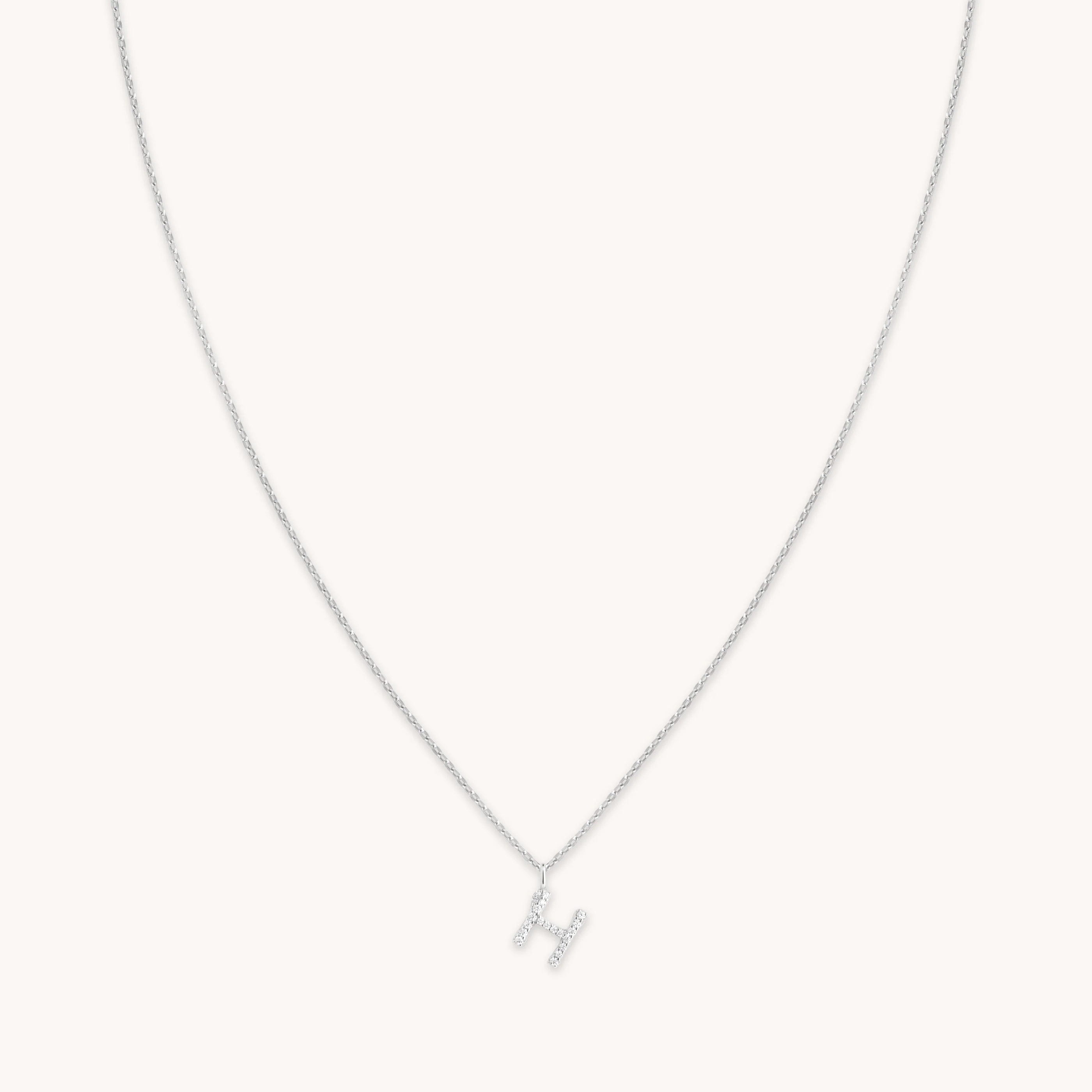 H Initial Pavé Pendant Necklace in Silver