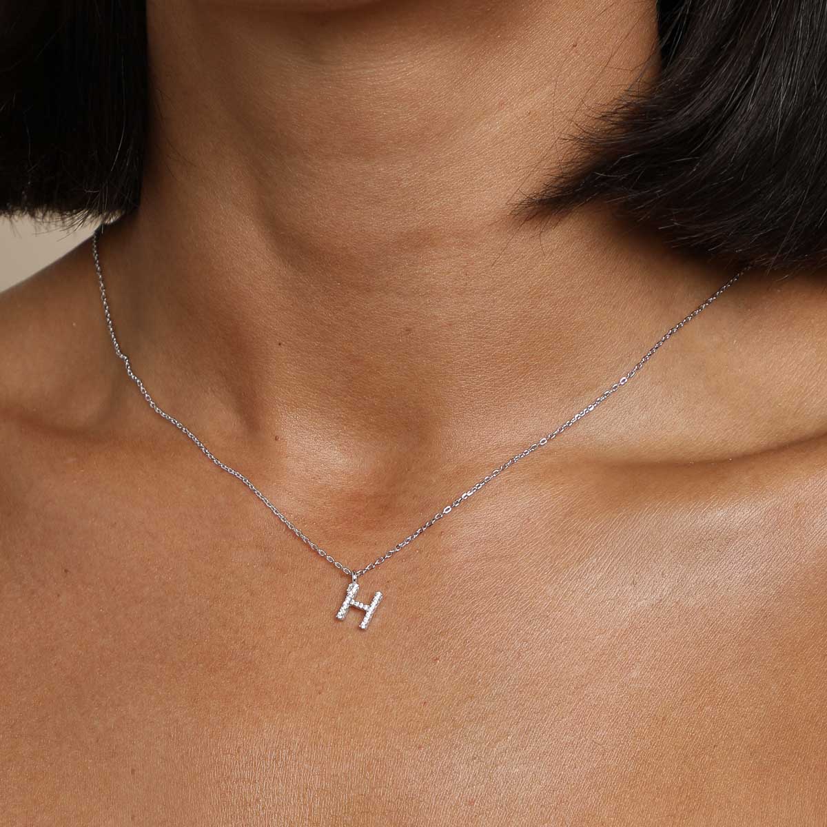 H Initial Pavé Pendant Necklace in Silver - Image 2