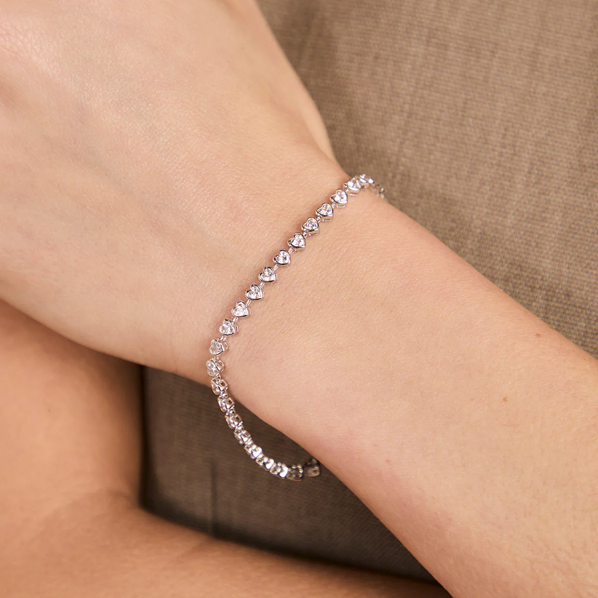 Heart Bezel Tennis Bracelet in Silver - Image 2