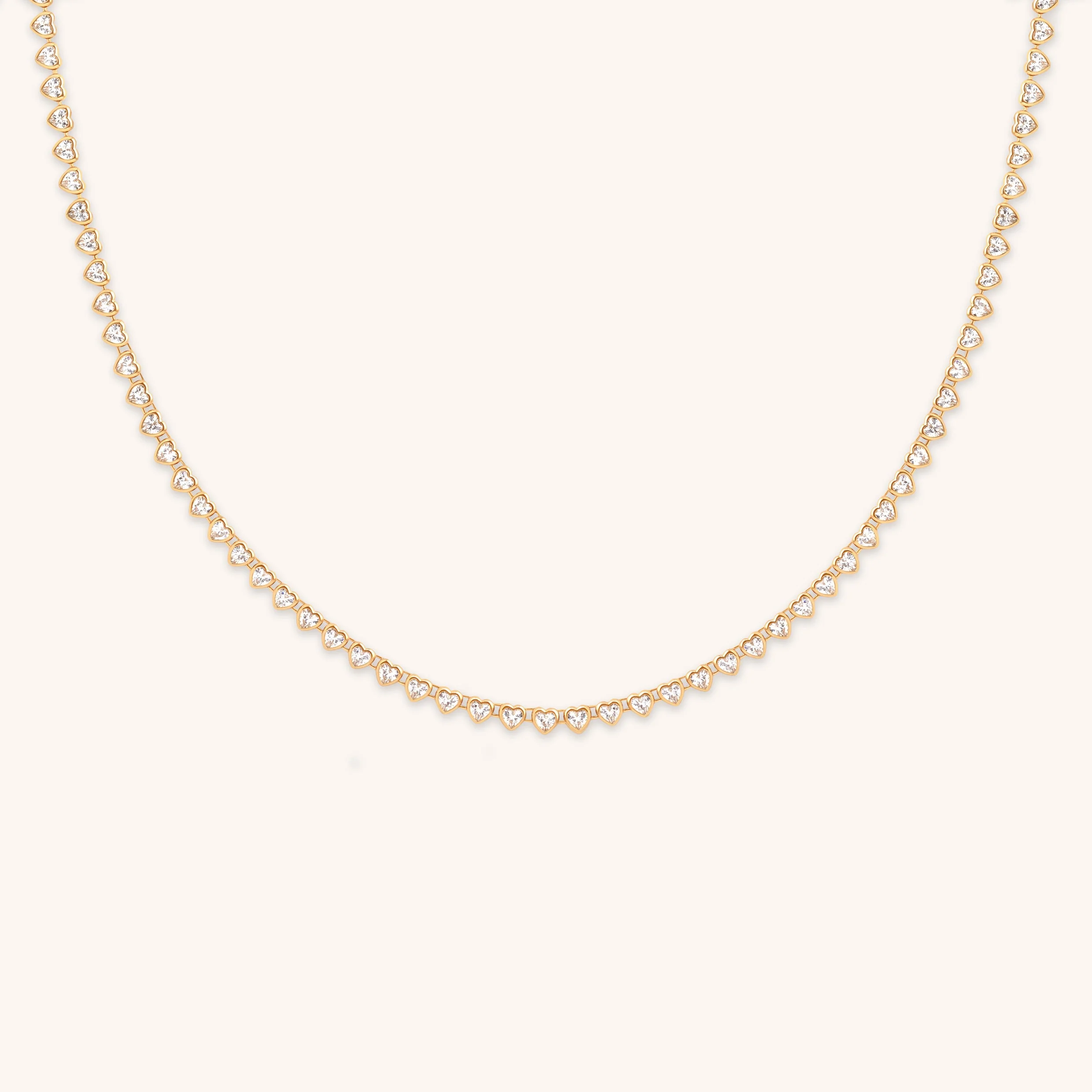 Heart Bezel Tennis Necklace in Gold
