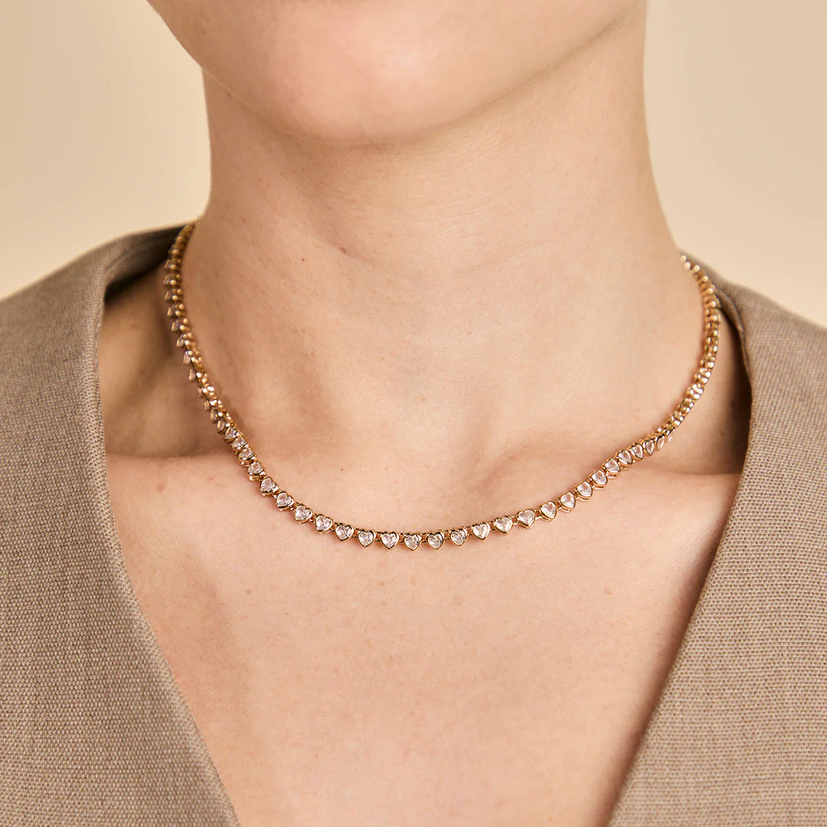 Heart Bezel Tennis Necklace in Gold - Image 2