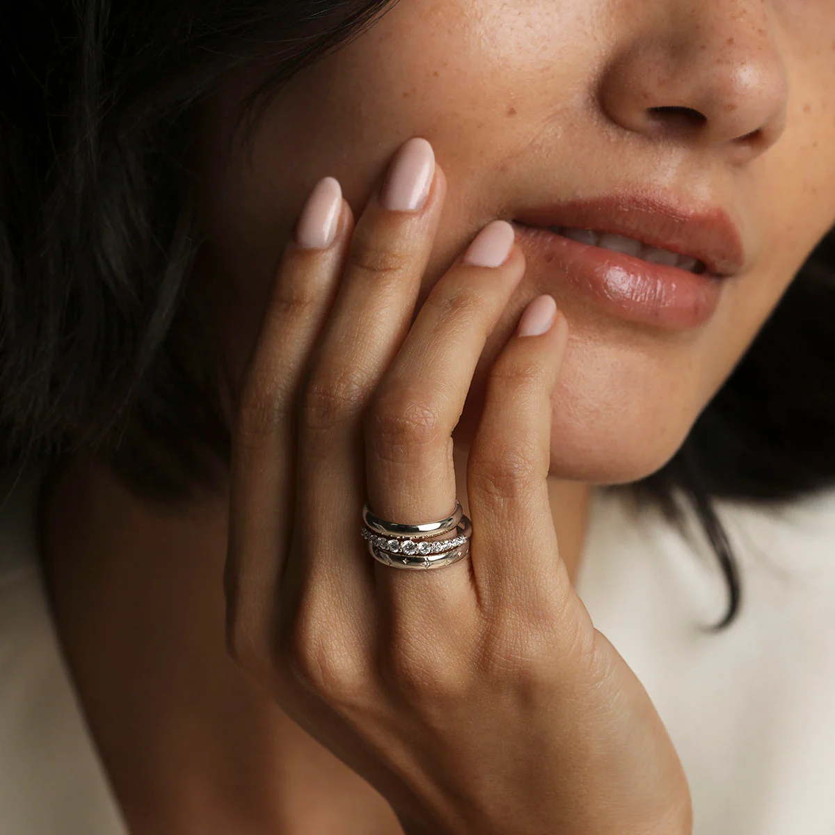 Hidden Diamond Milestone Ring in Solid White Gold - Image 3