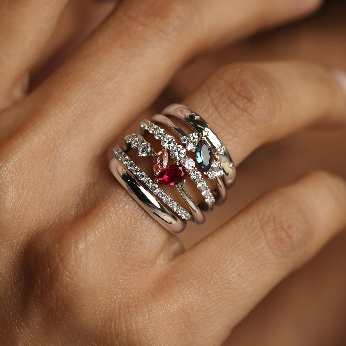 Hidden Diamond Milestone Ring in Solid White Gold - Image 4