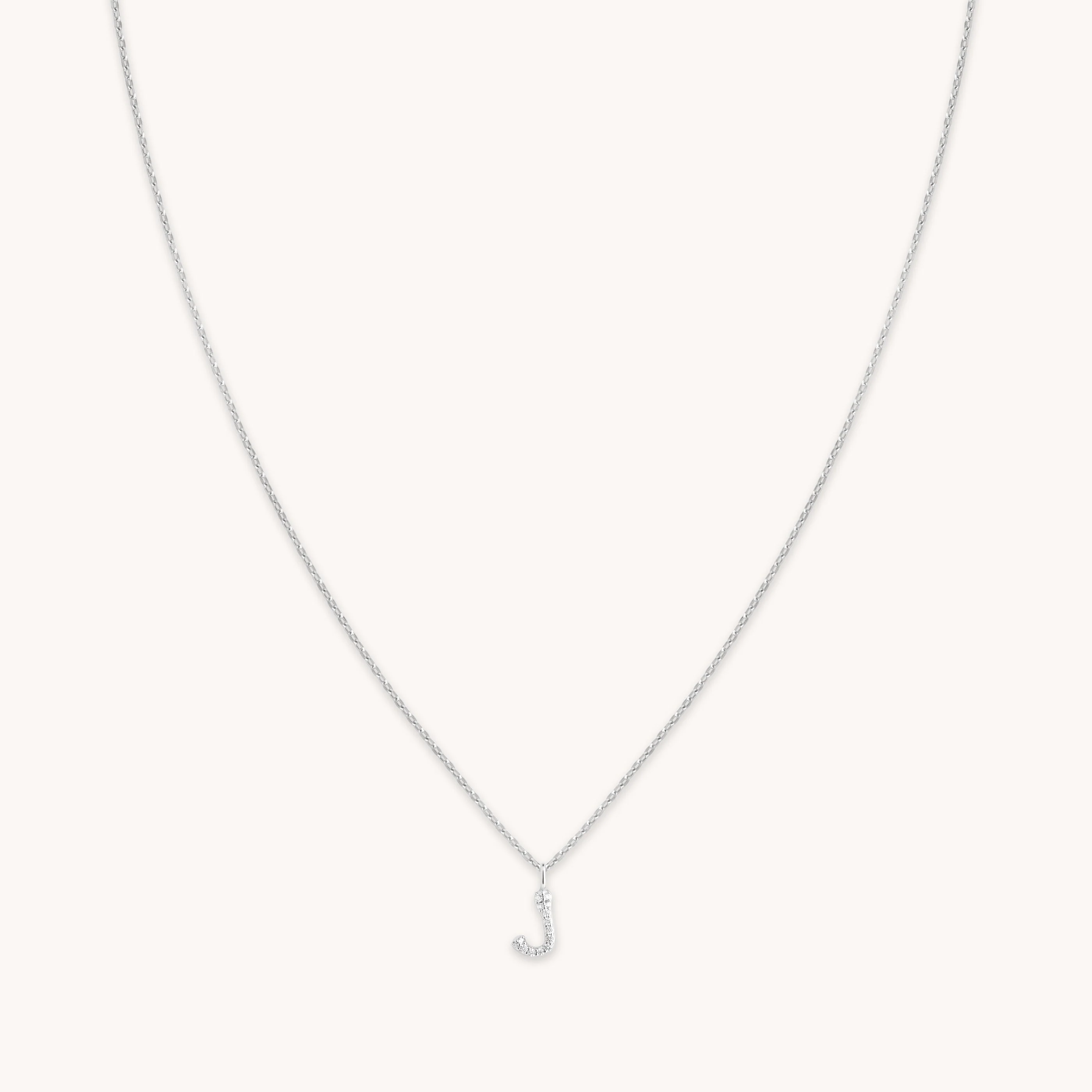 J Initial Pavé Pendant Necklace in Silver