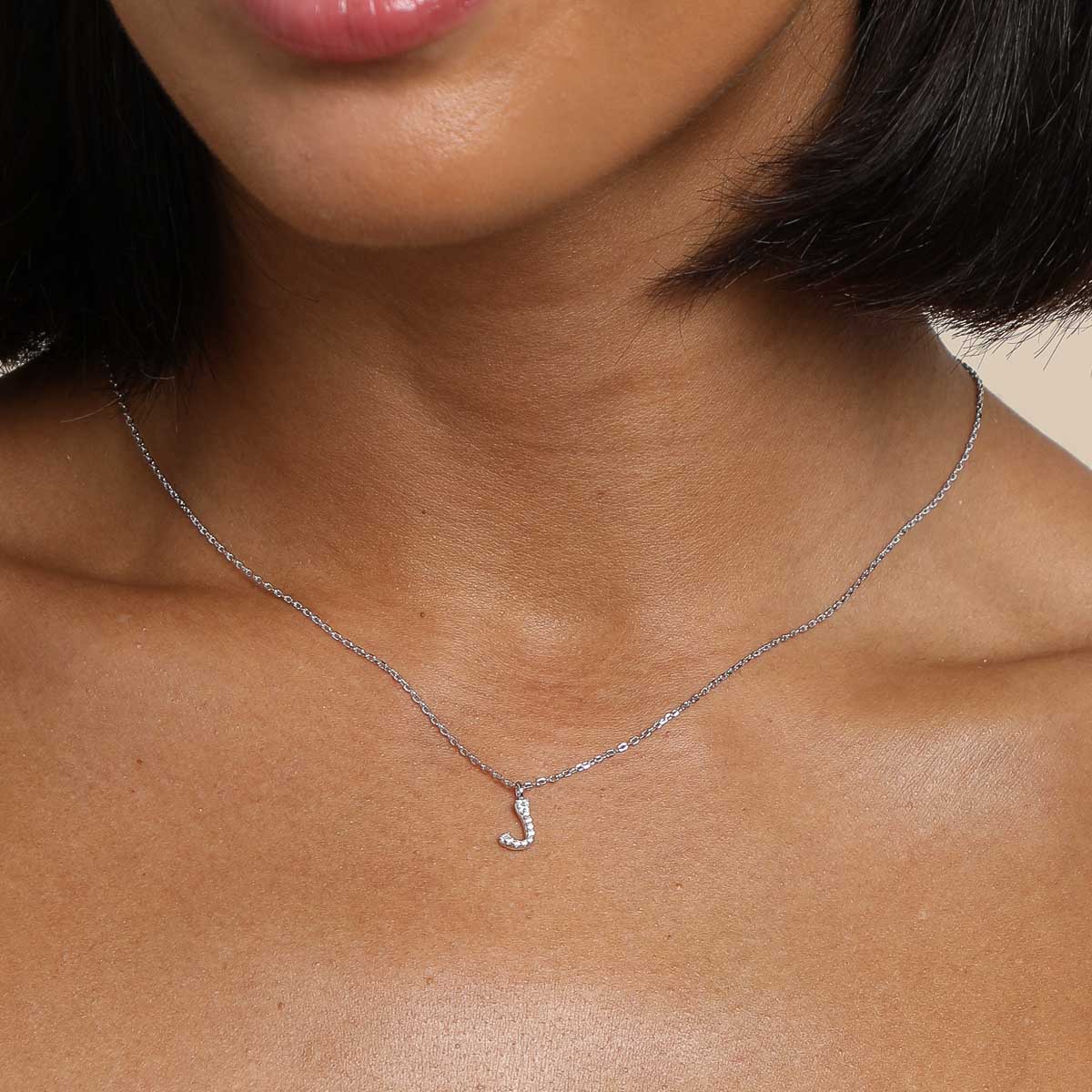 J Initial Pavé Pendant Necklace in Silver - Image 2