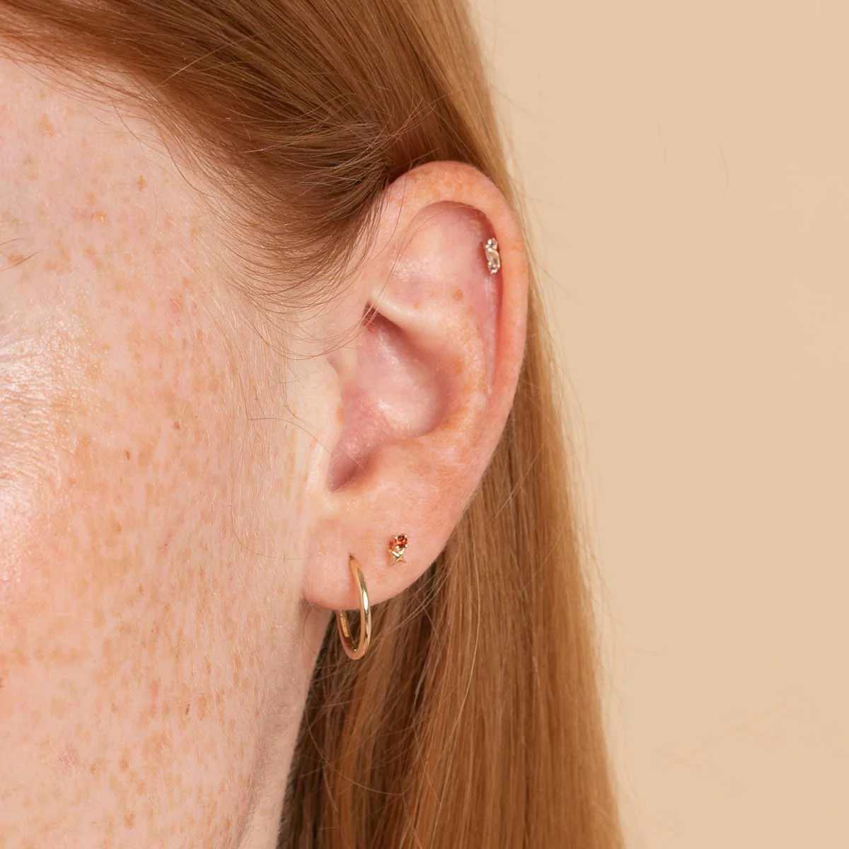 January Garnet Birthstone Earrings in Solid Gold - Image 3