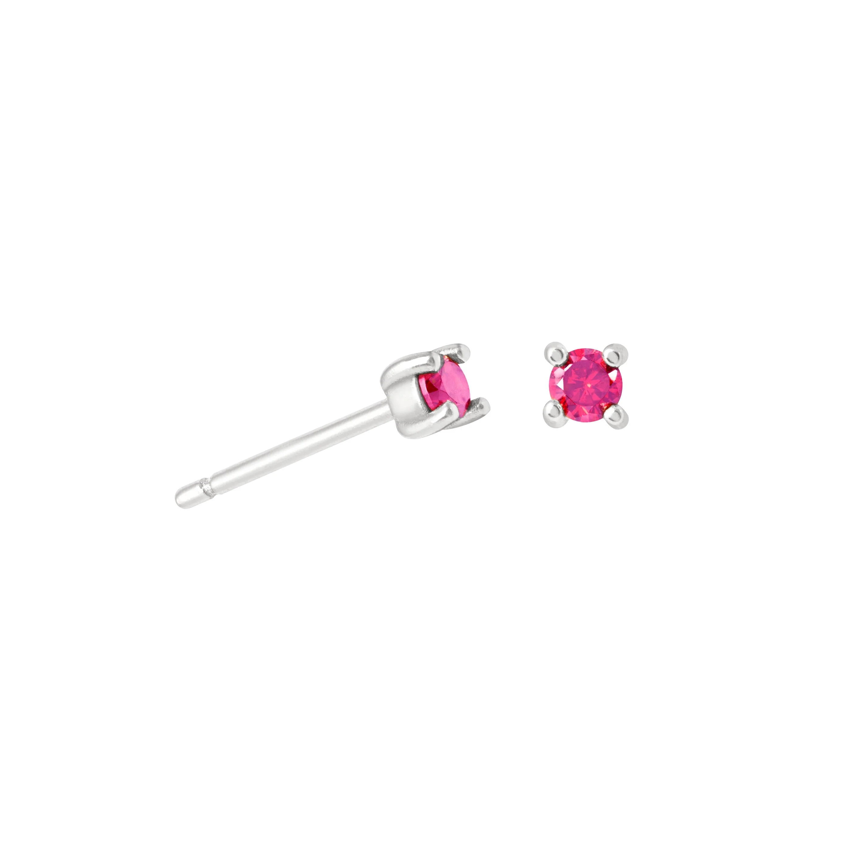 July Birthstone Stud Earrings in Silver with Ruby CZ - Image 3