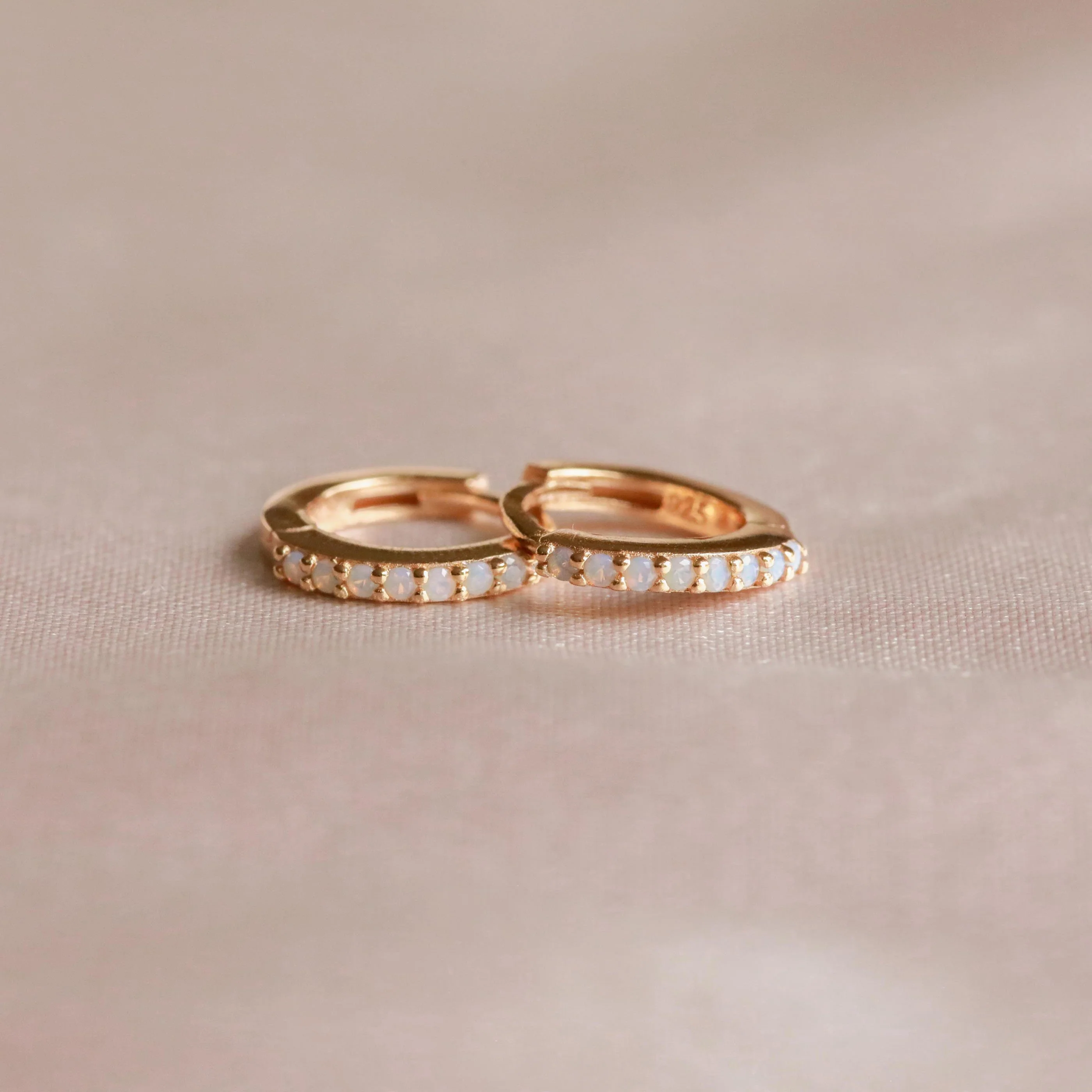 June Birthstone Huggies in Gold with Moonstone CZ - Image 3