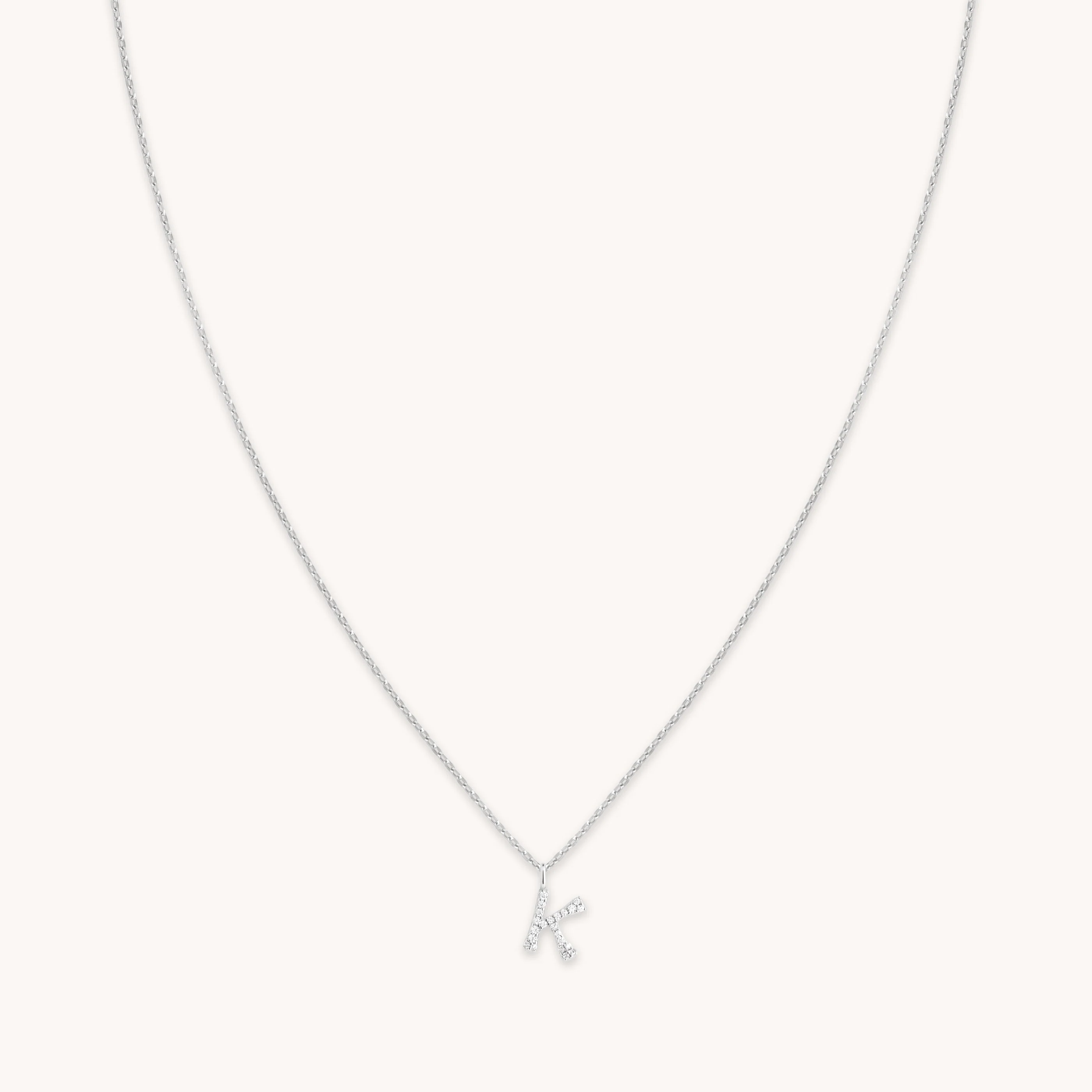 K Initial Pavé Pendant Necklace in Silver