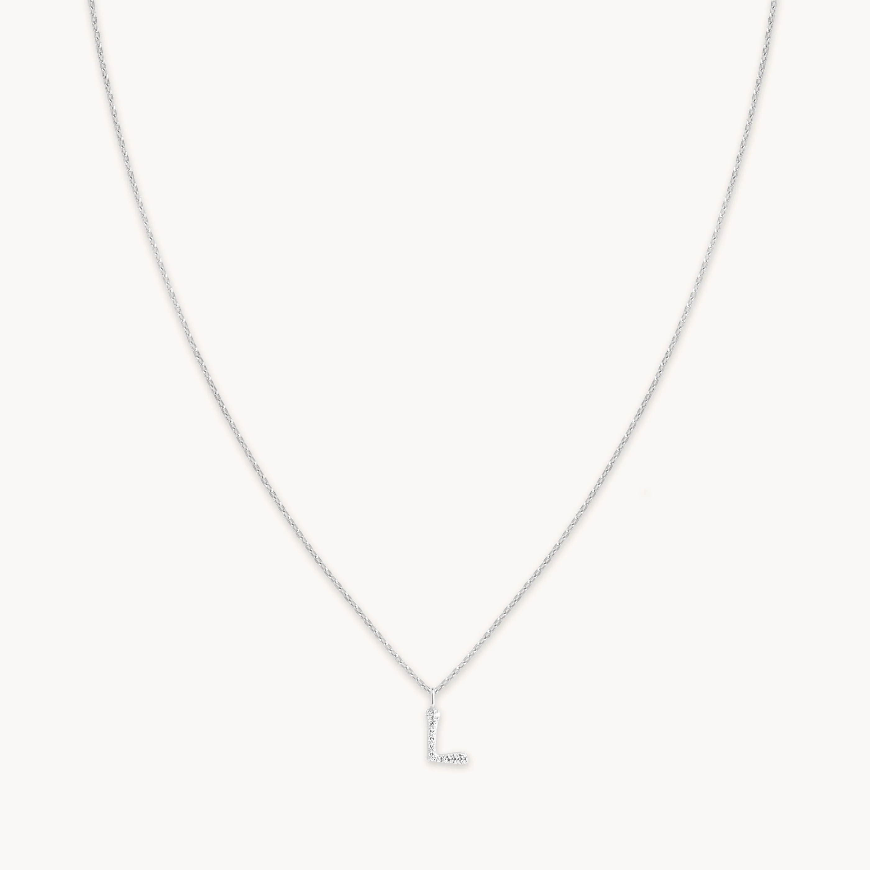 L Initial Pavé Pendant Necklace in Silver