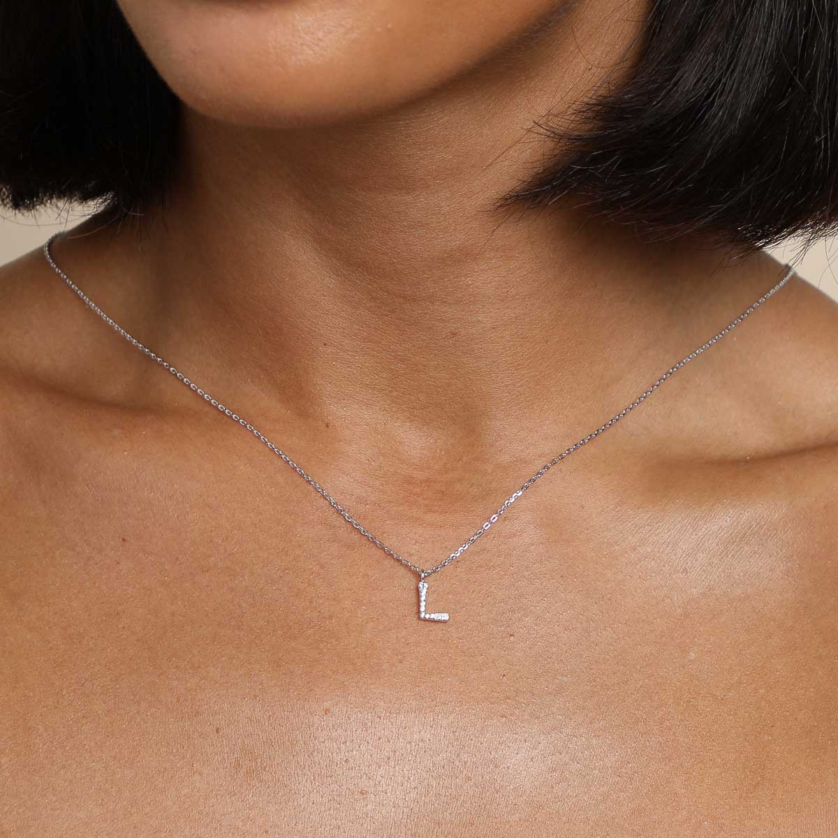 L Initial Pavé Pendant Necklace in Silver - Image 2