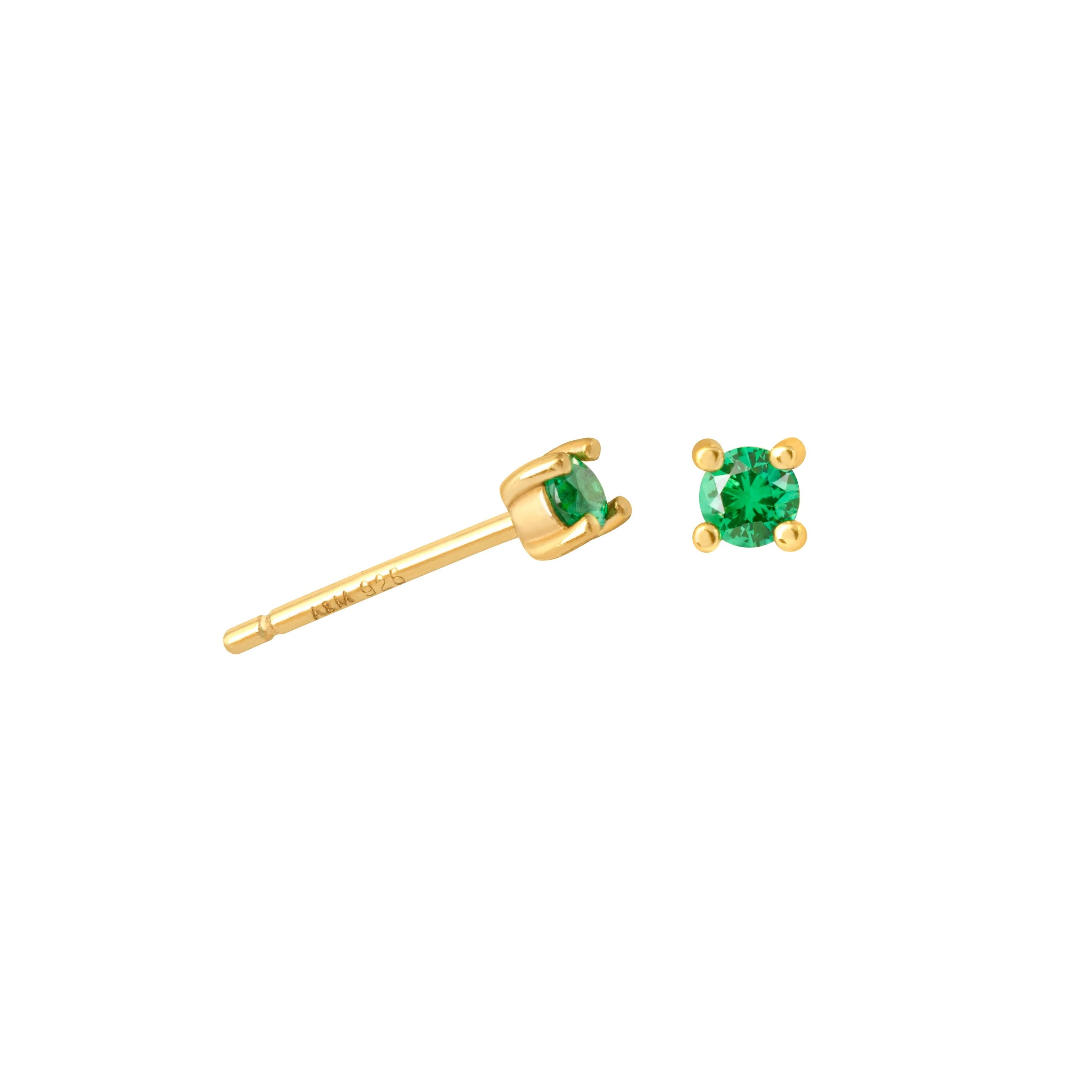 May Birthstone Stud Earrings in Gold with Emerald CZ - Image 4