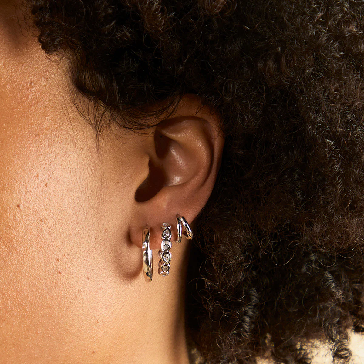 Molten Textured Hoops in Silver - Image 3