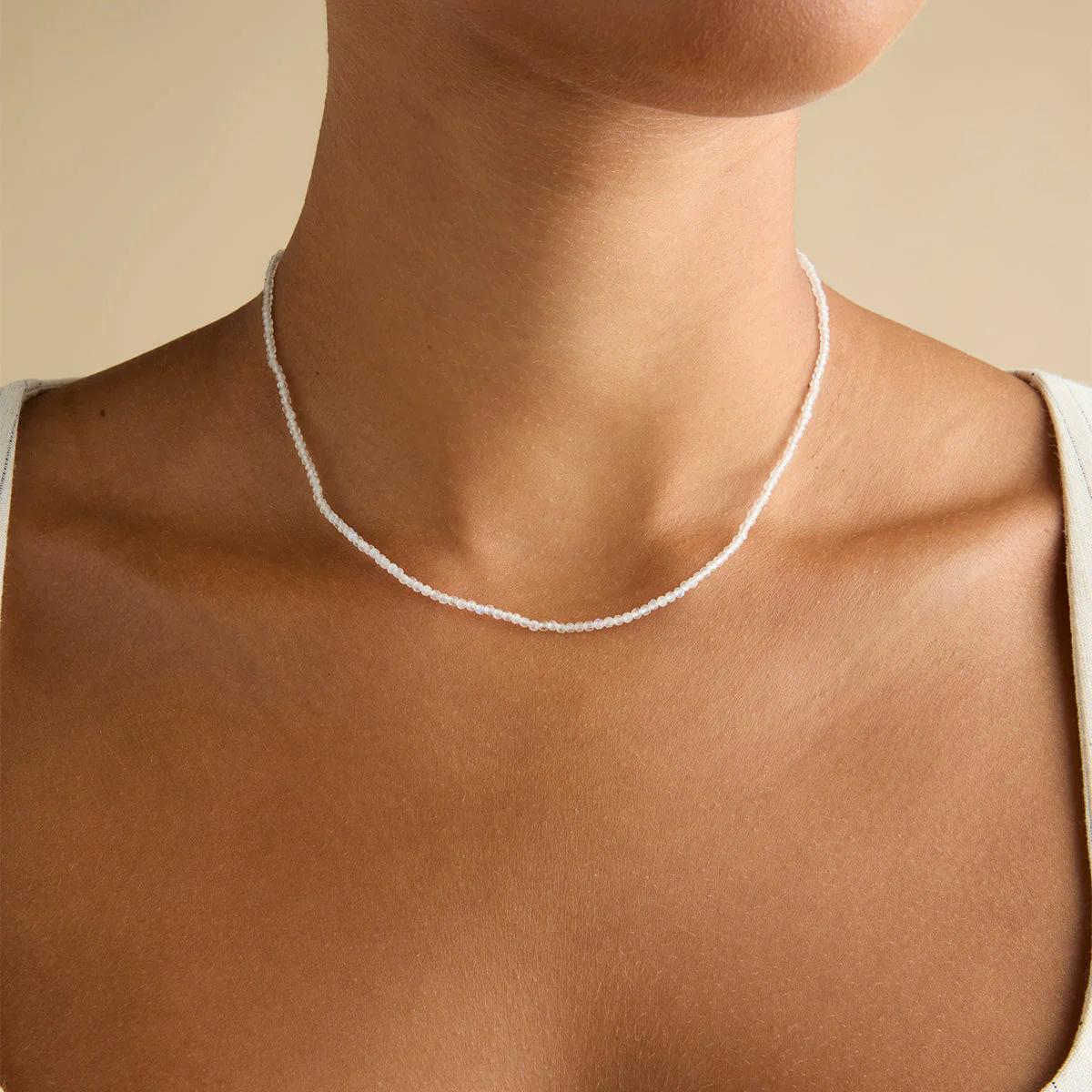Moonstone June Beaded Birthstone Necklace in Solid White Gold - Image 2