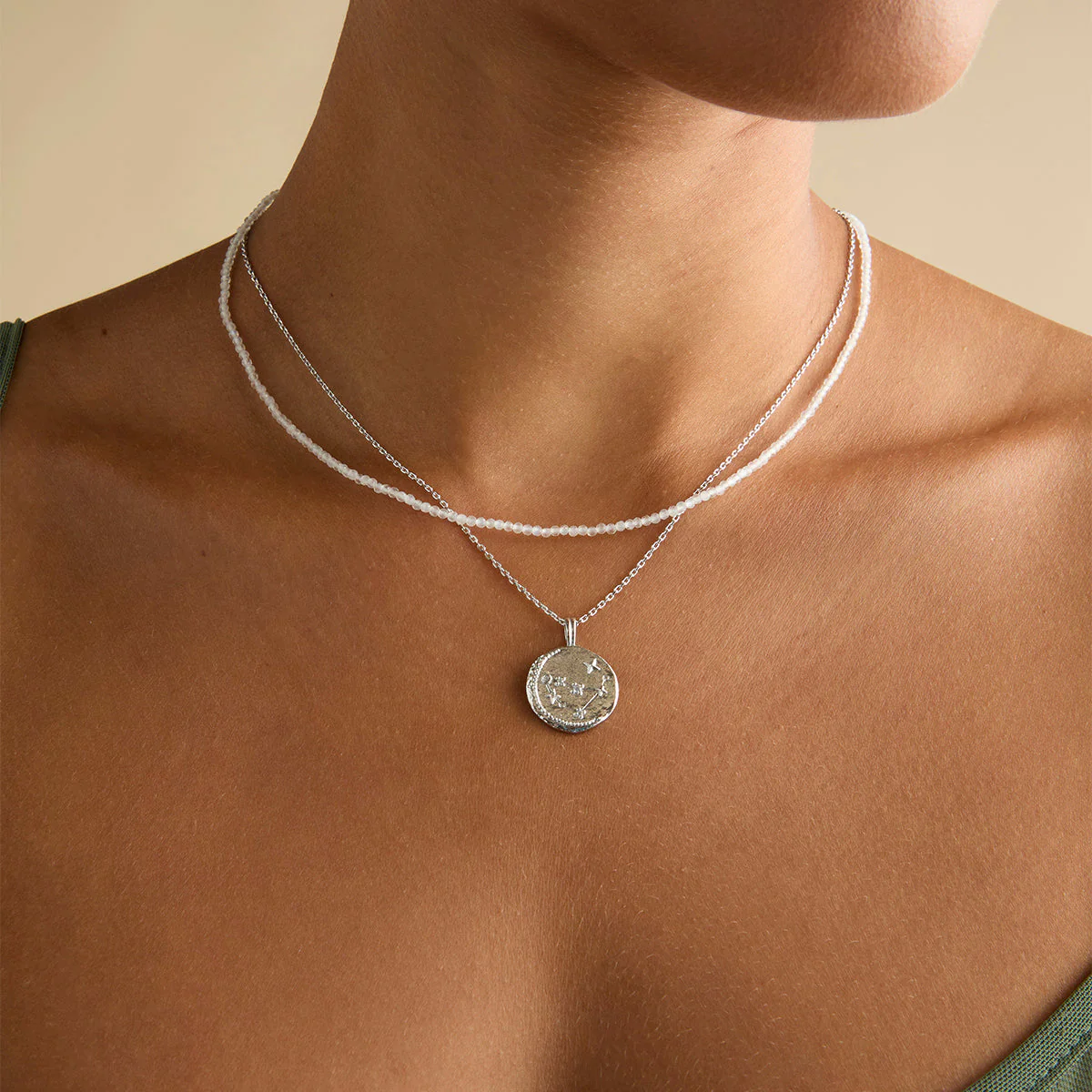 Moonstone June Beaded Birthstone Necklace in Solid White Gold - Image 4