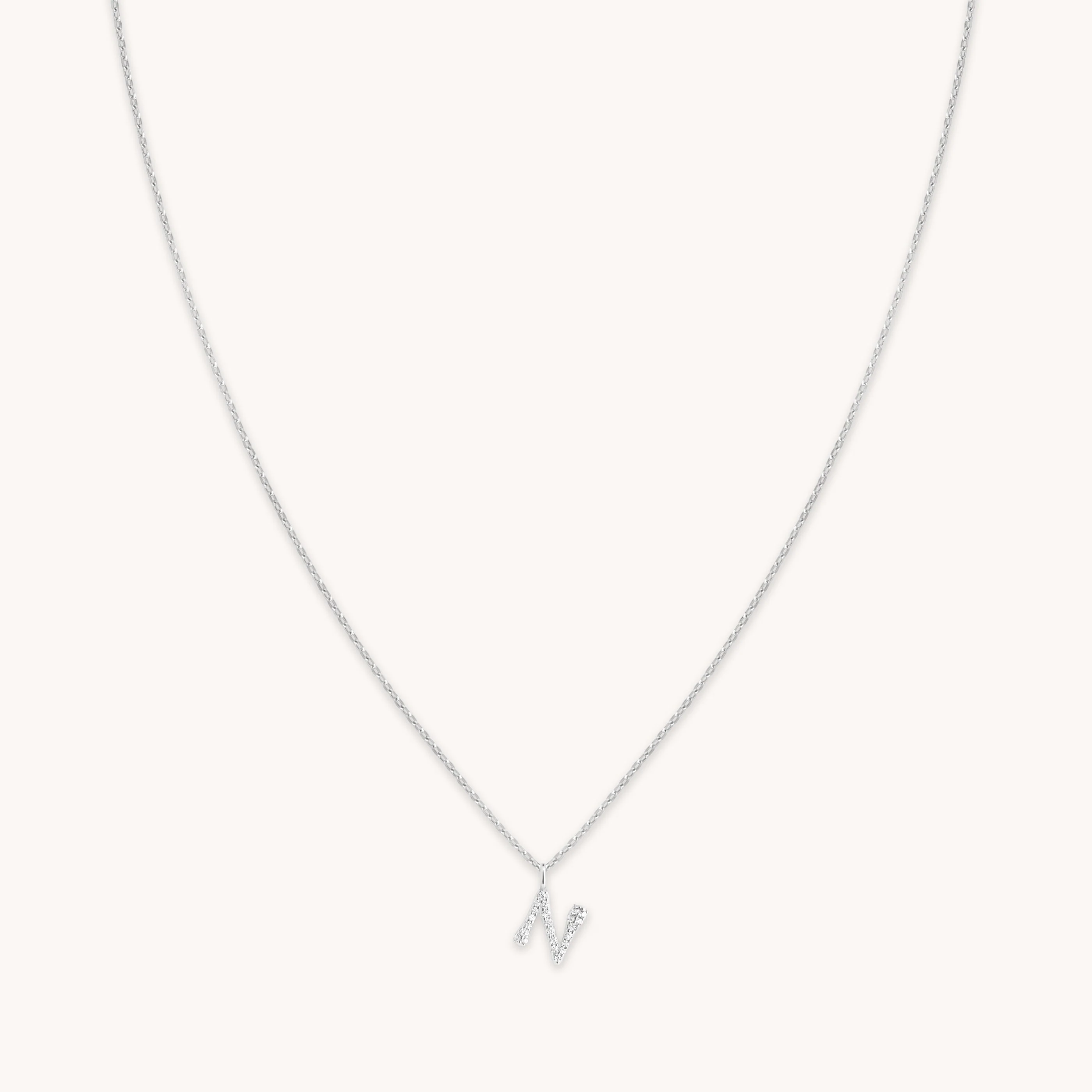 N Initial Pavé Pendant Necklace in Silver