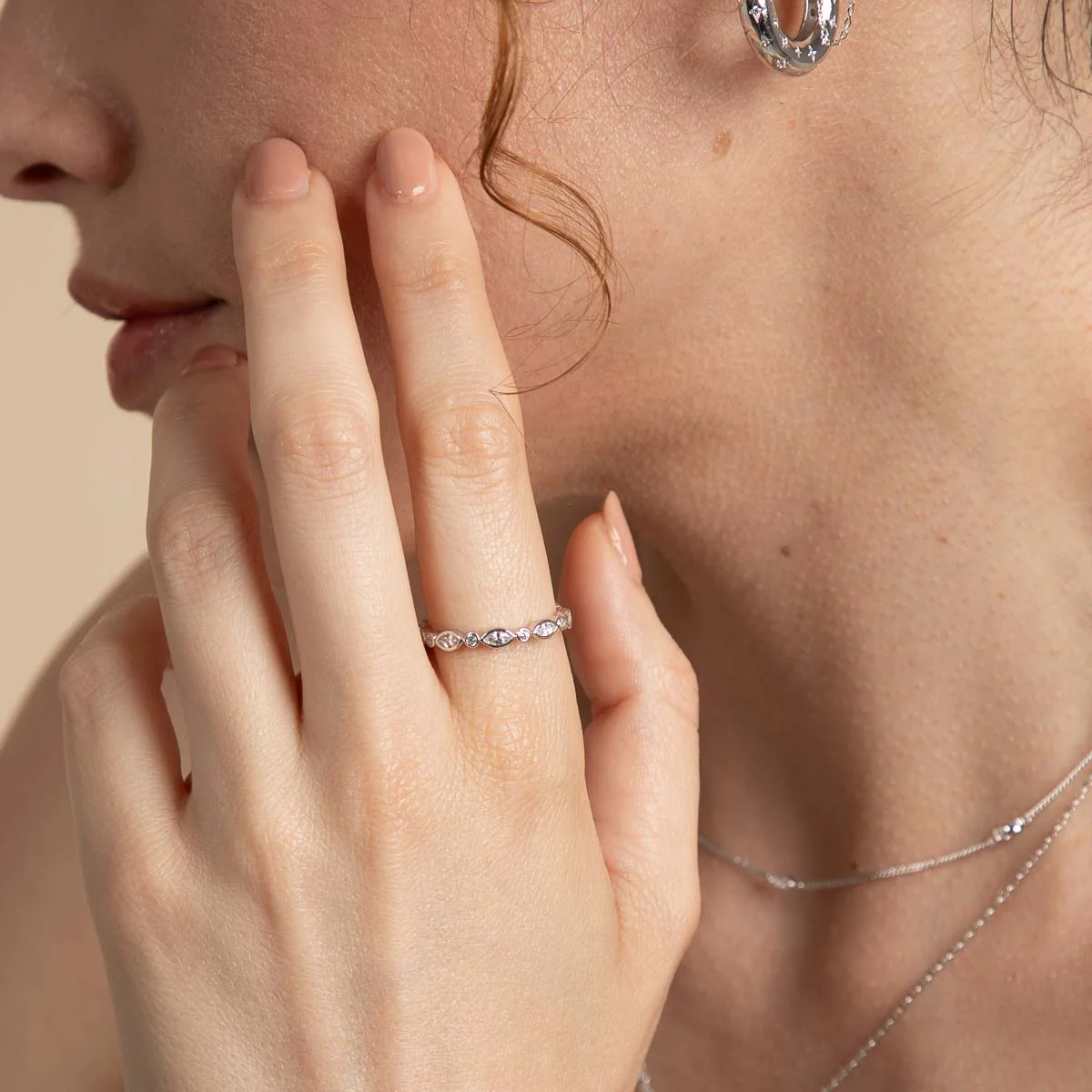 Navette Crystal Band Ring in Silver - Image 2