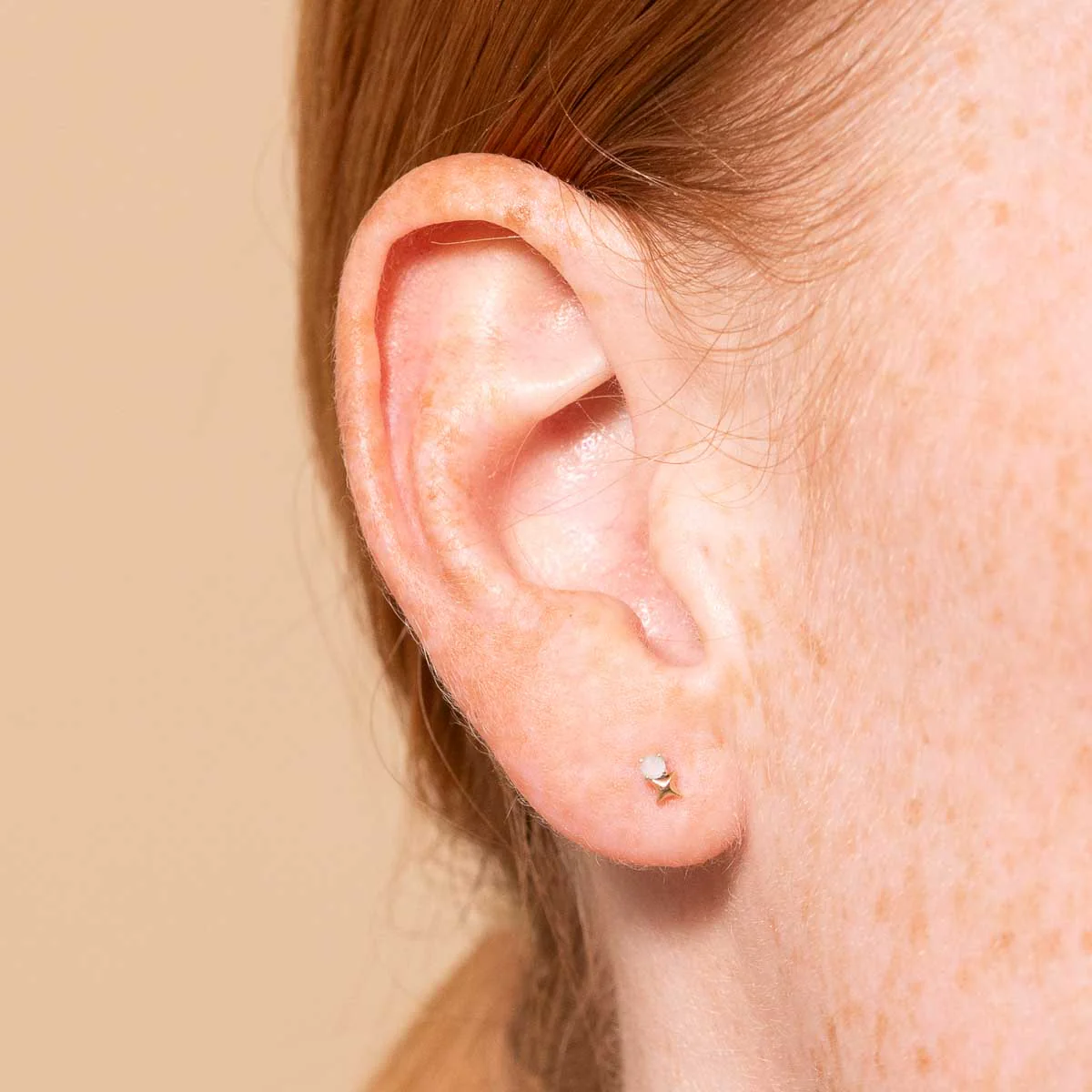 October Opal Birthstone Earrings in Solid Gold - Image 2