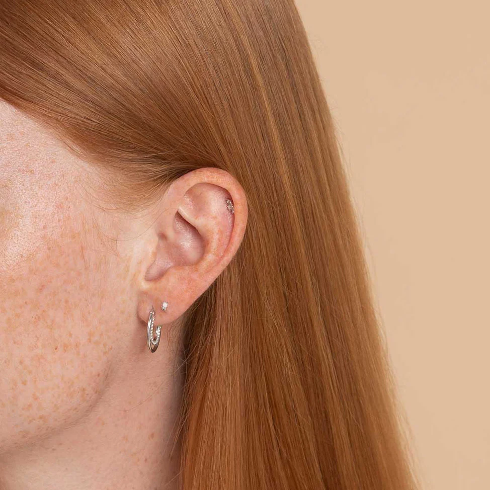 October Opal Birthstone Earrings in Solid White Gold - Image 5