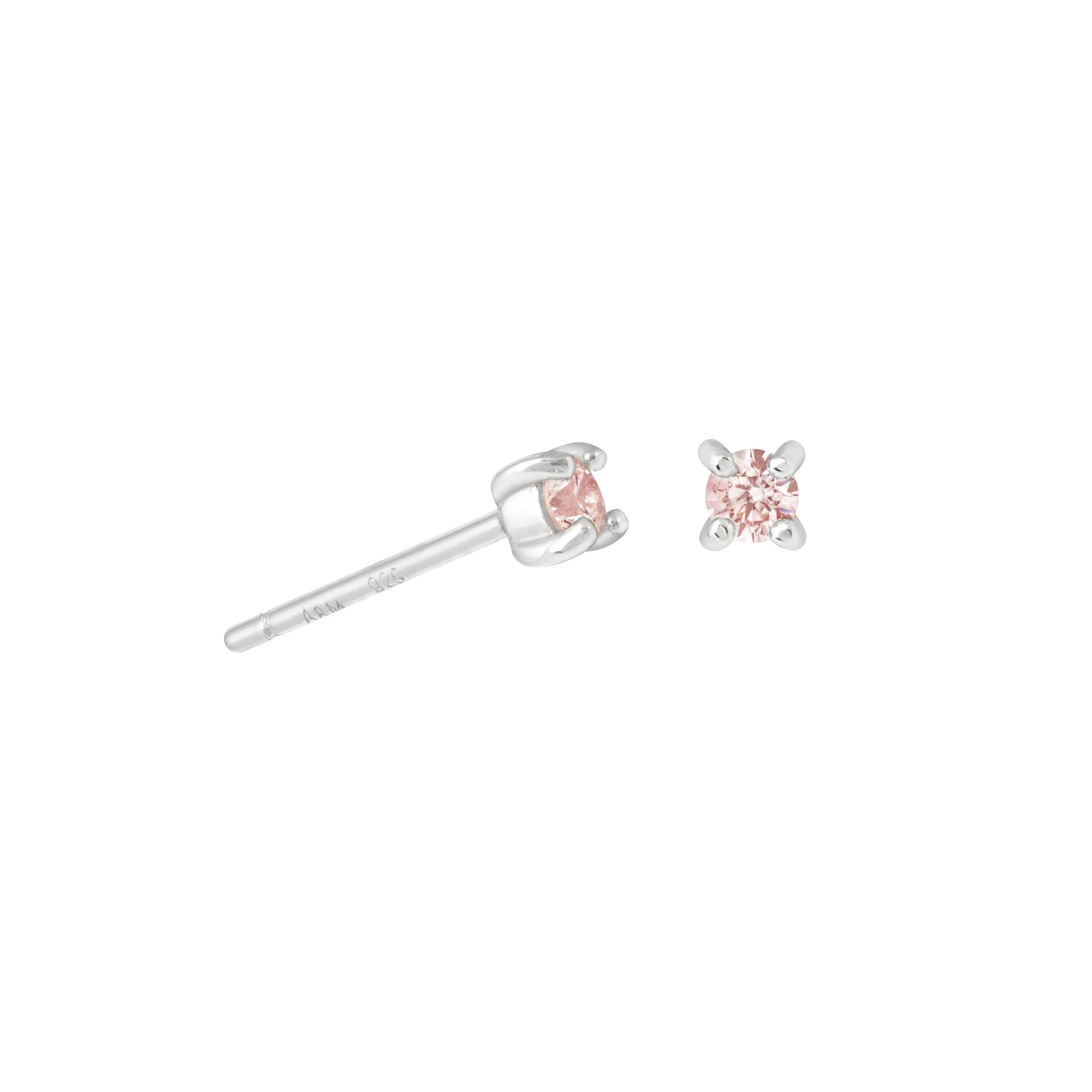 October Birthstone Stud Earrings in Silver with Pink Tourmaline CZ - Image 3