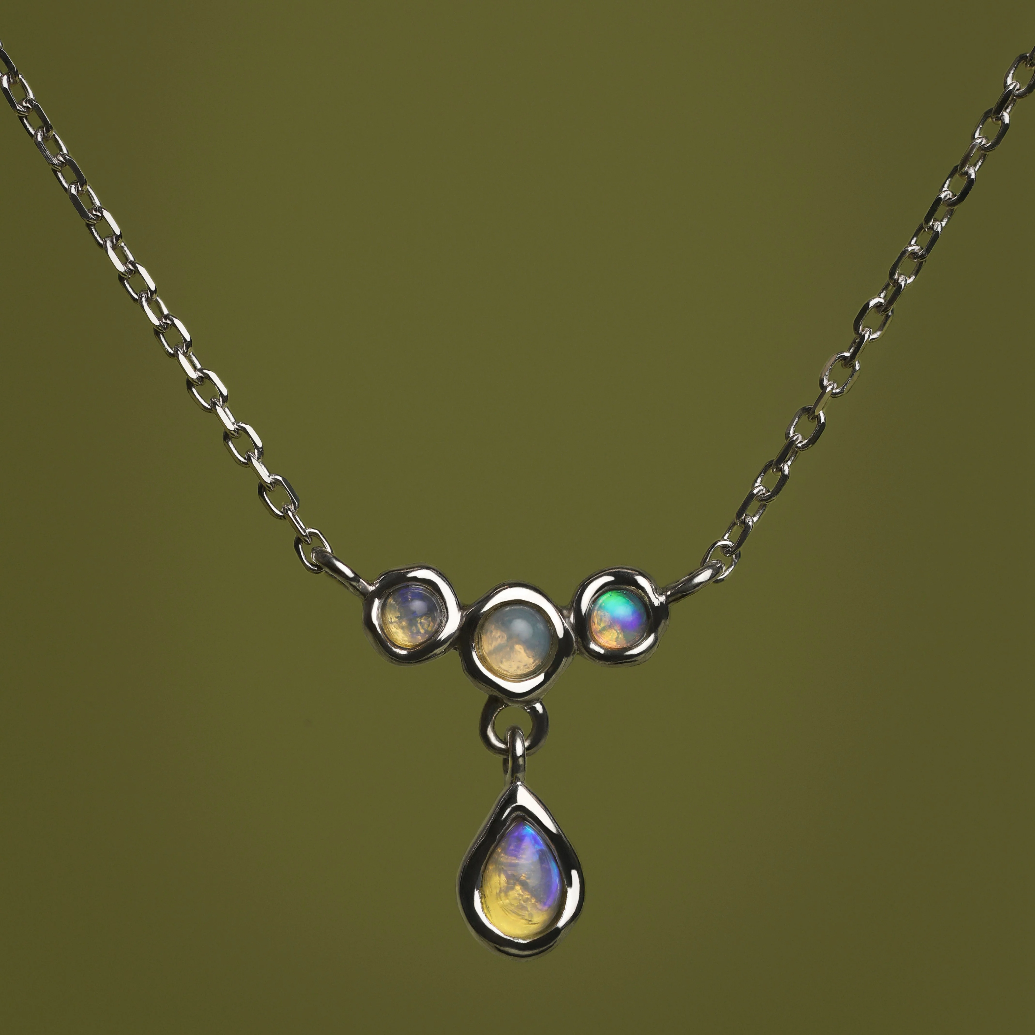 Opal Cluster Pendant in Solid White Gold - Image 5
