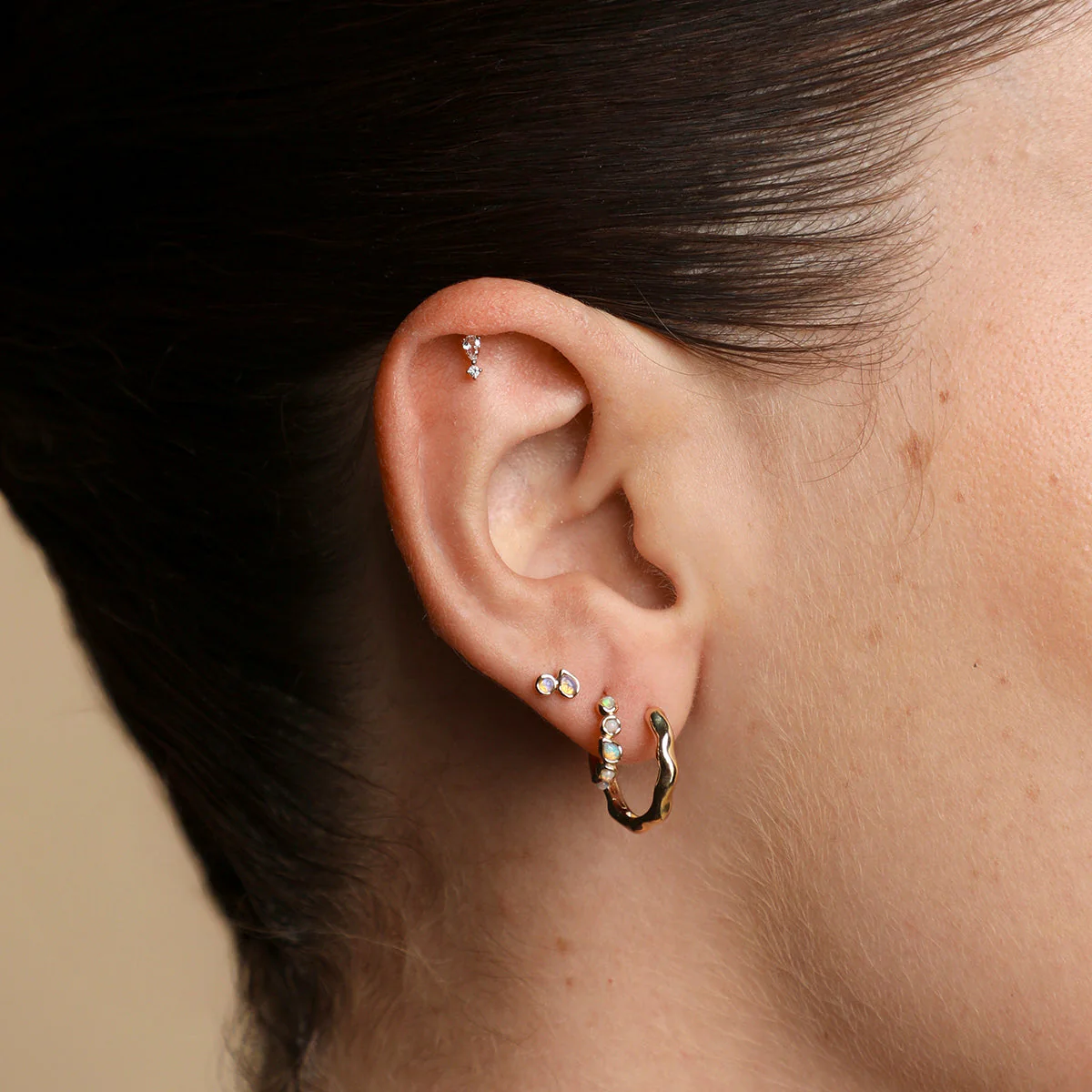 Opal Duo Studs in Solid Gold - Image 3