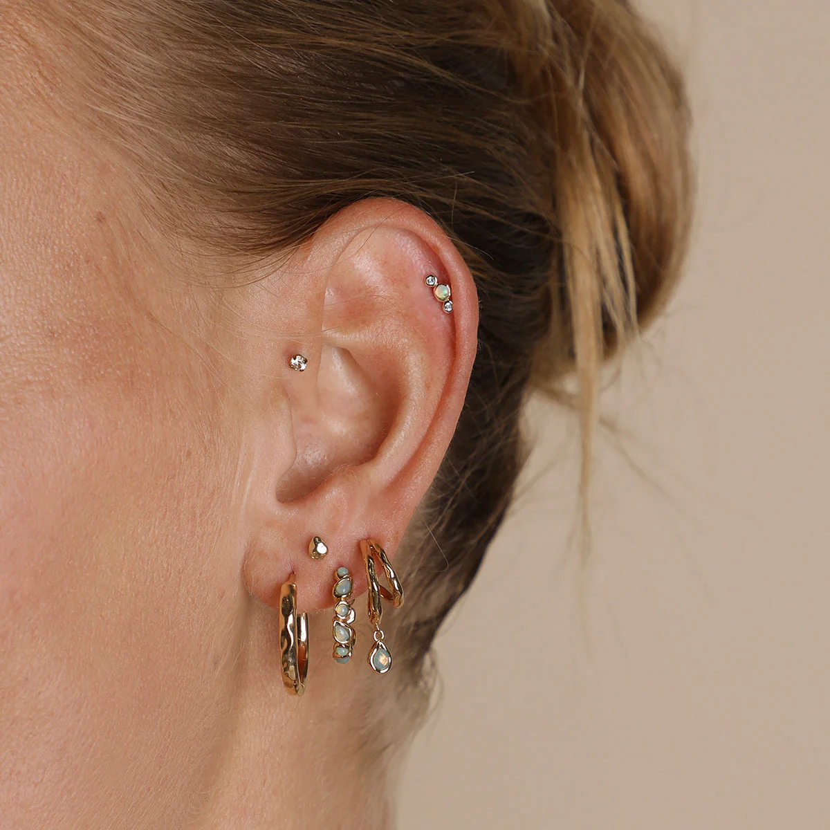 Opal Pear Bezel Hoops in Gold - Image 3