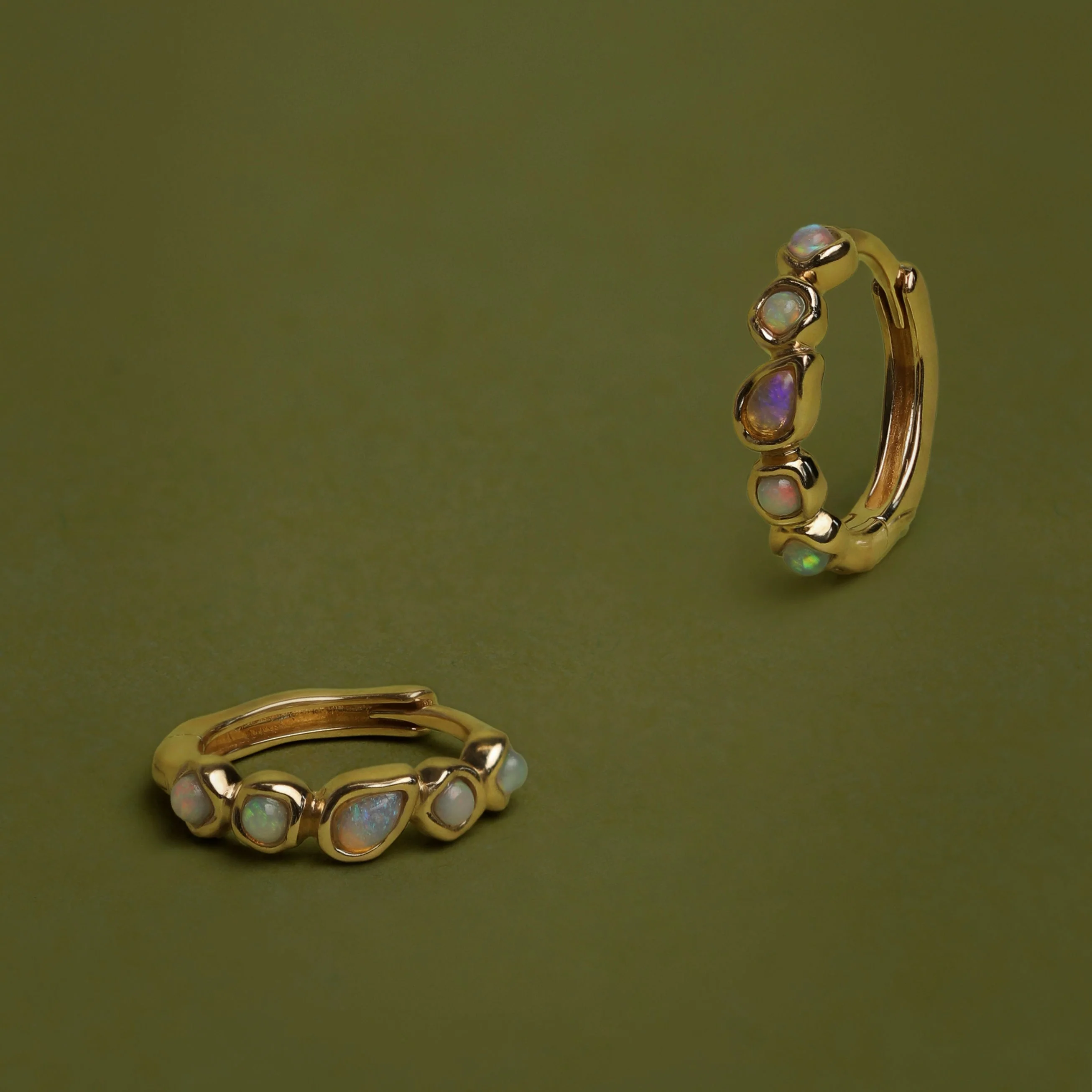 Opal Pear Bezel Huggies in Solid Gold - Image 7