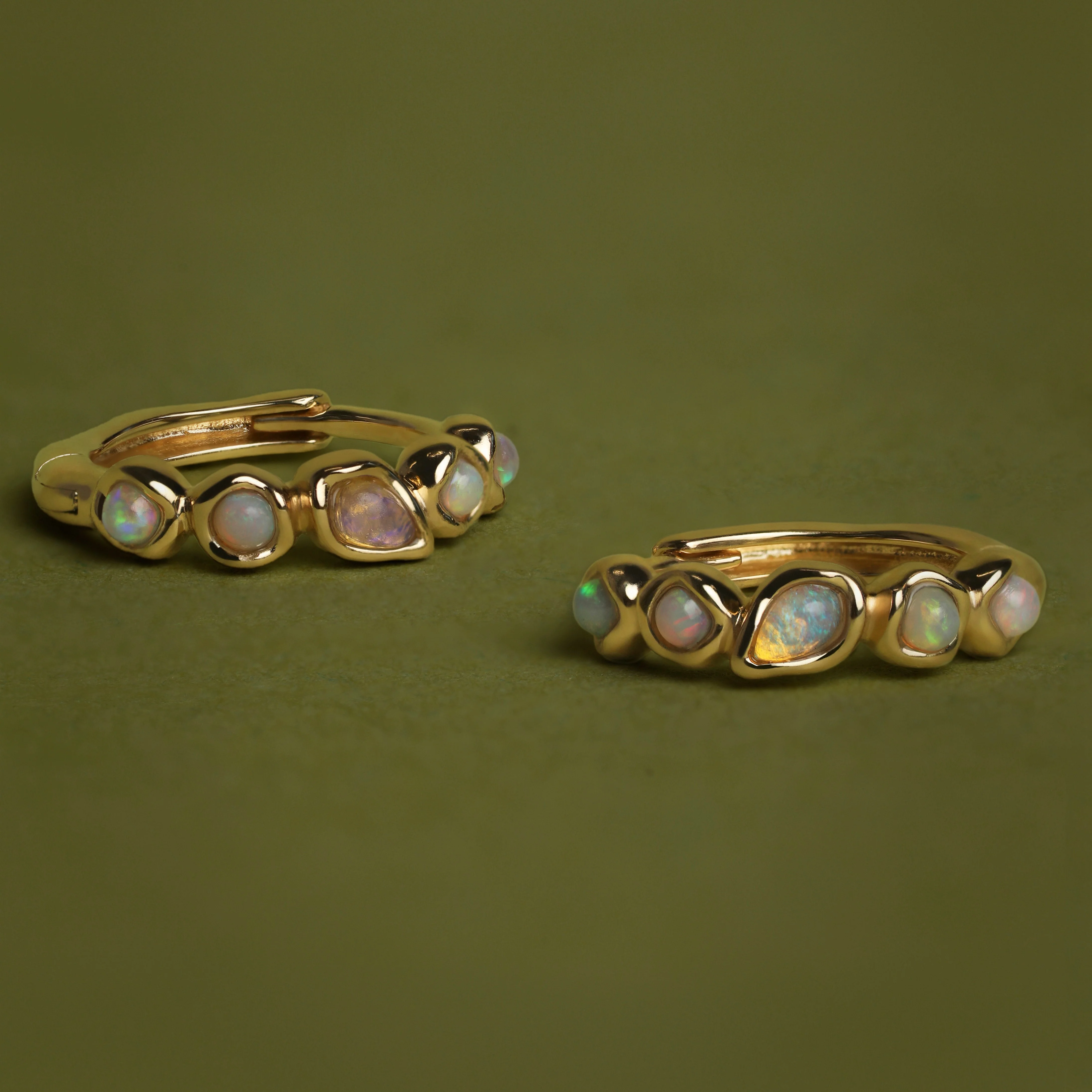 Opal Pear Bezel Huggies in Solid Gold - Image 8