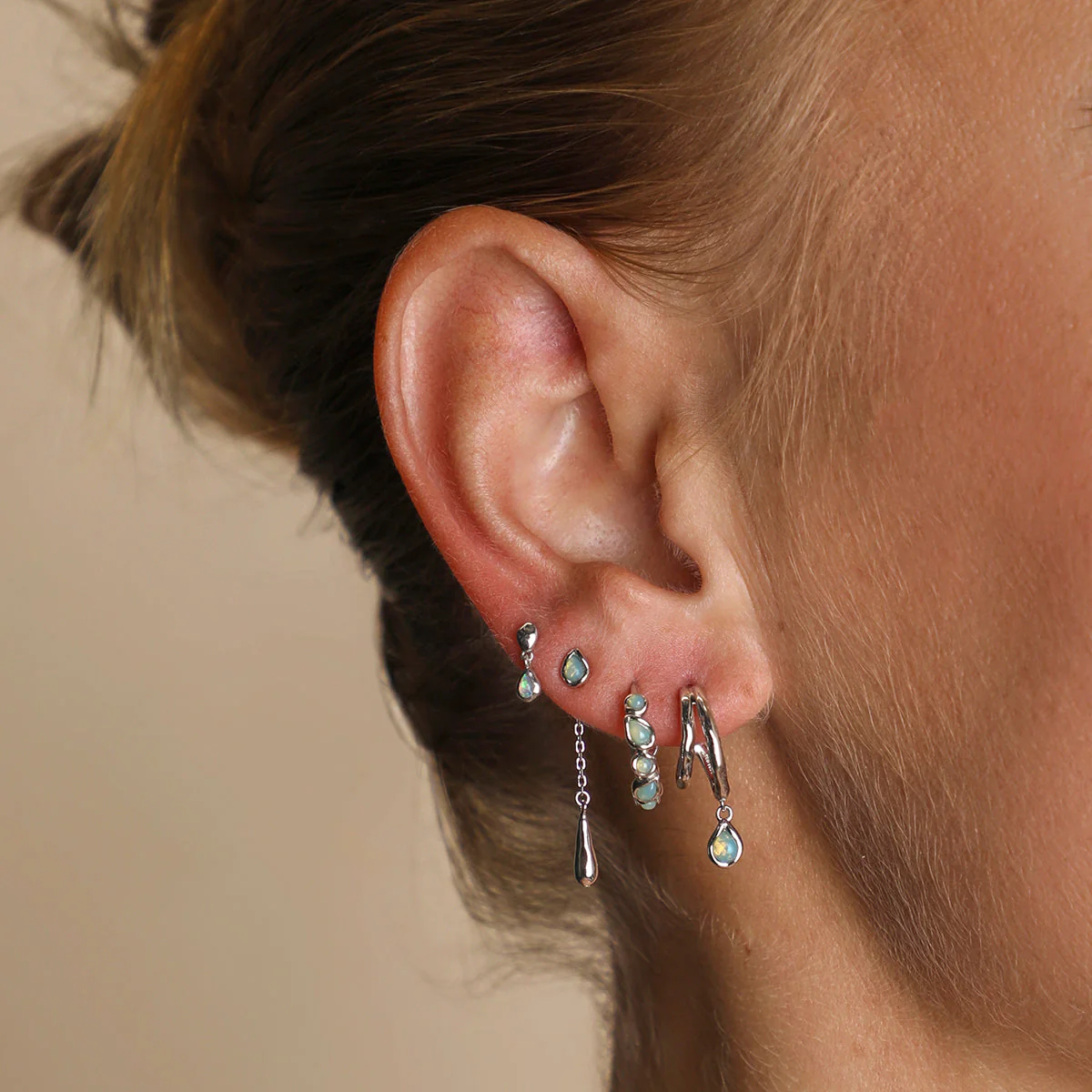 Opal Charm Drop Studs in Silver - Image 3