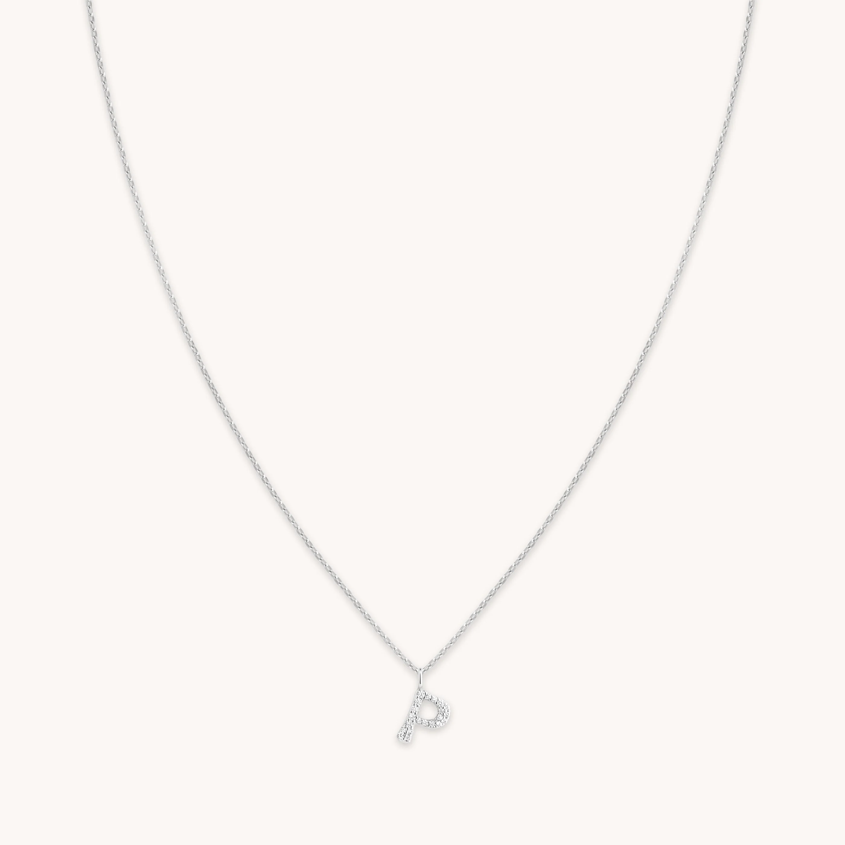 P Initial Pavé Pendant Necklace in Silver