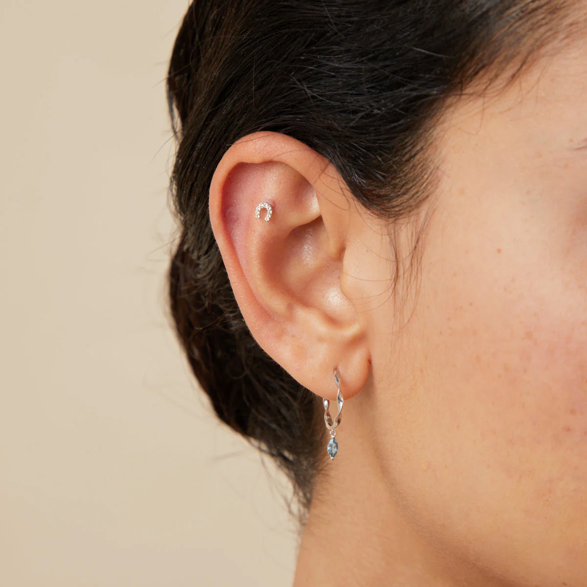 Pavé Horseshoe Piercing Stud in Solid White Gold - Image 2