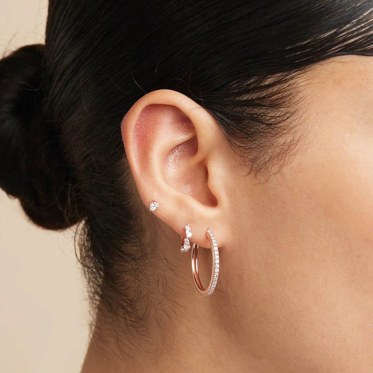 Pear Cluster Stud Earrings in Rose Gold - Image 3