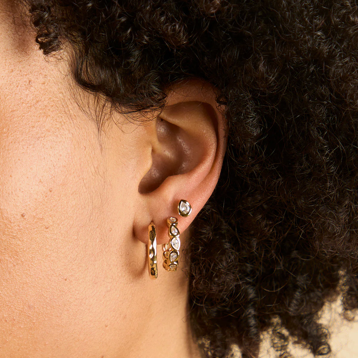 Pear Crystal Bezel Studs in Gold - Image 3