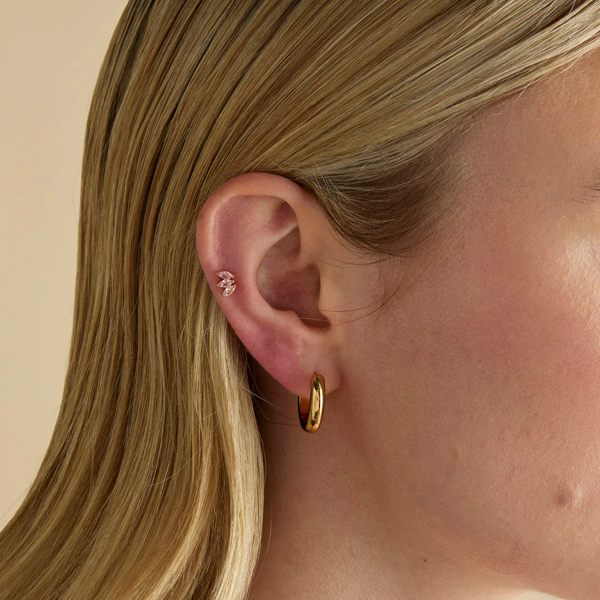 Pink Marquise Fan Titanium Piercing Stud in Gold - Image 2