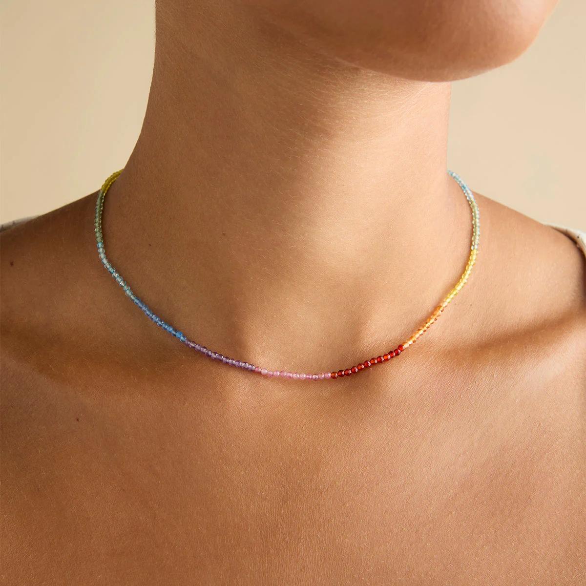 Rainbow Gemstone Necklace in 9k White Gold - Image 2