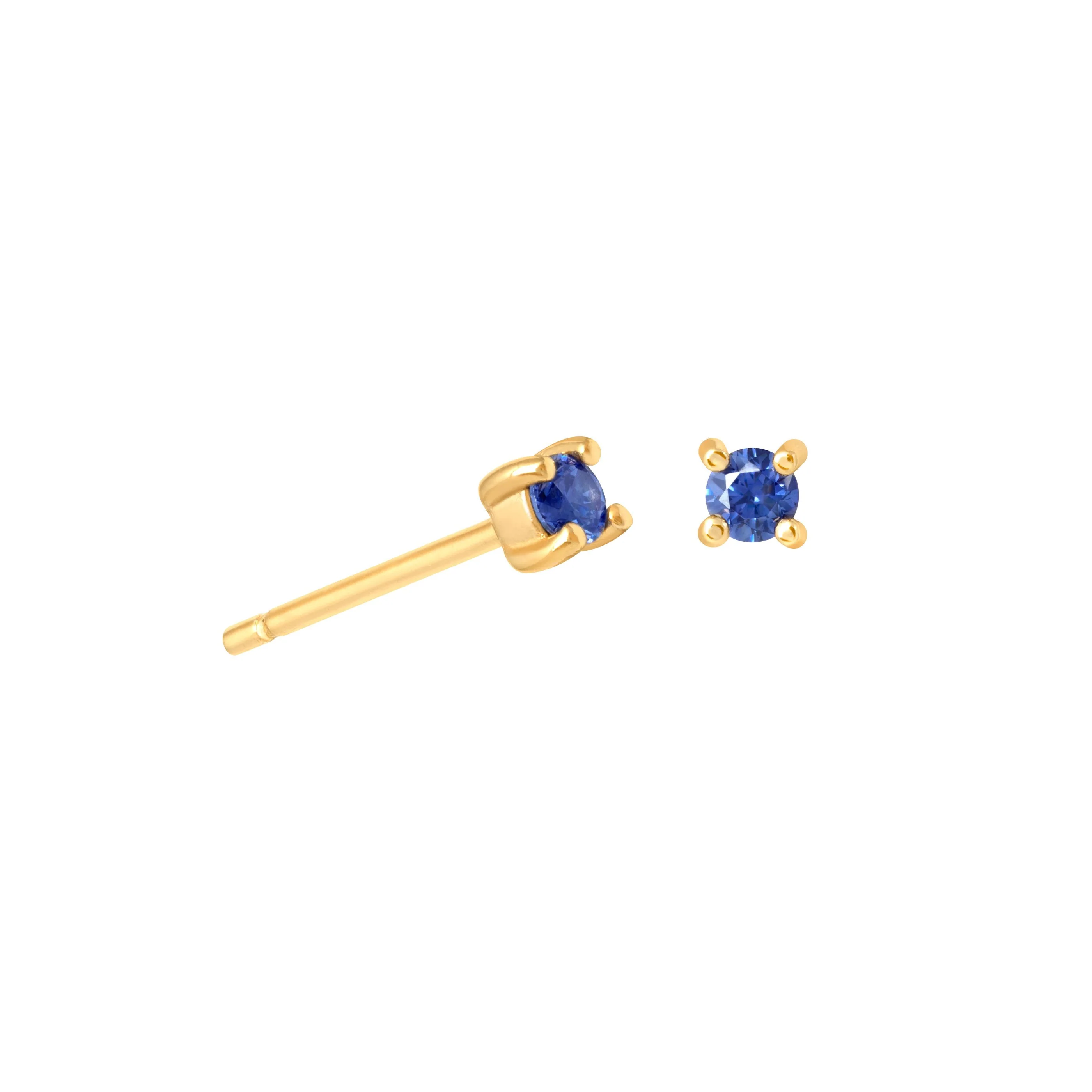 September Birthstone Stud Earrings in Gold with Sapphire CZ - Image 5