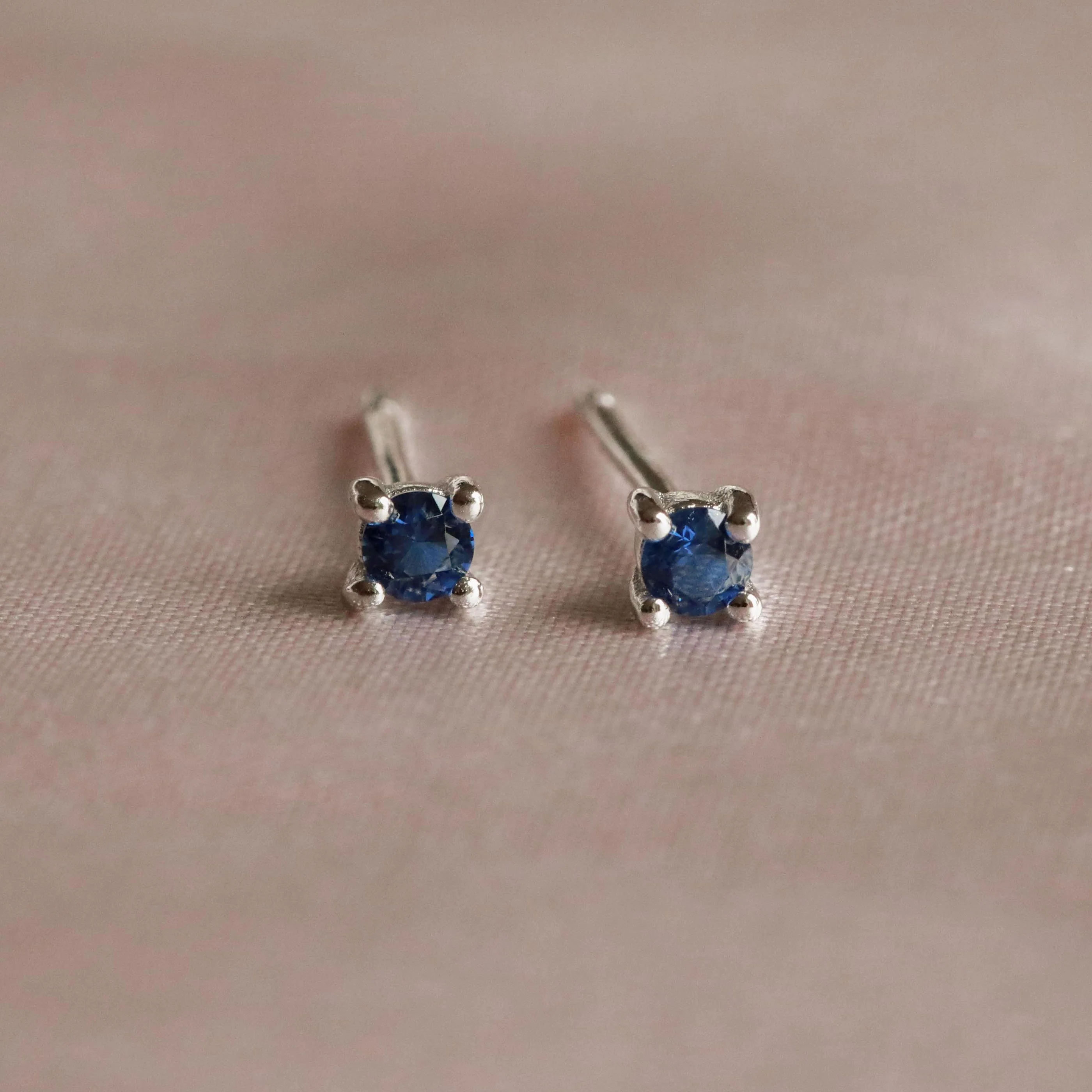 September Birthstone Stud Earrings in Silver with Sapphire CZ - Image 3
