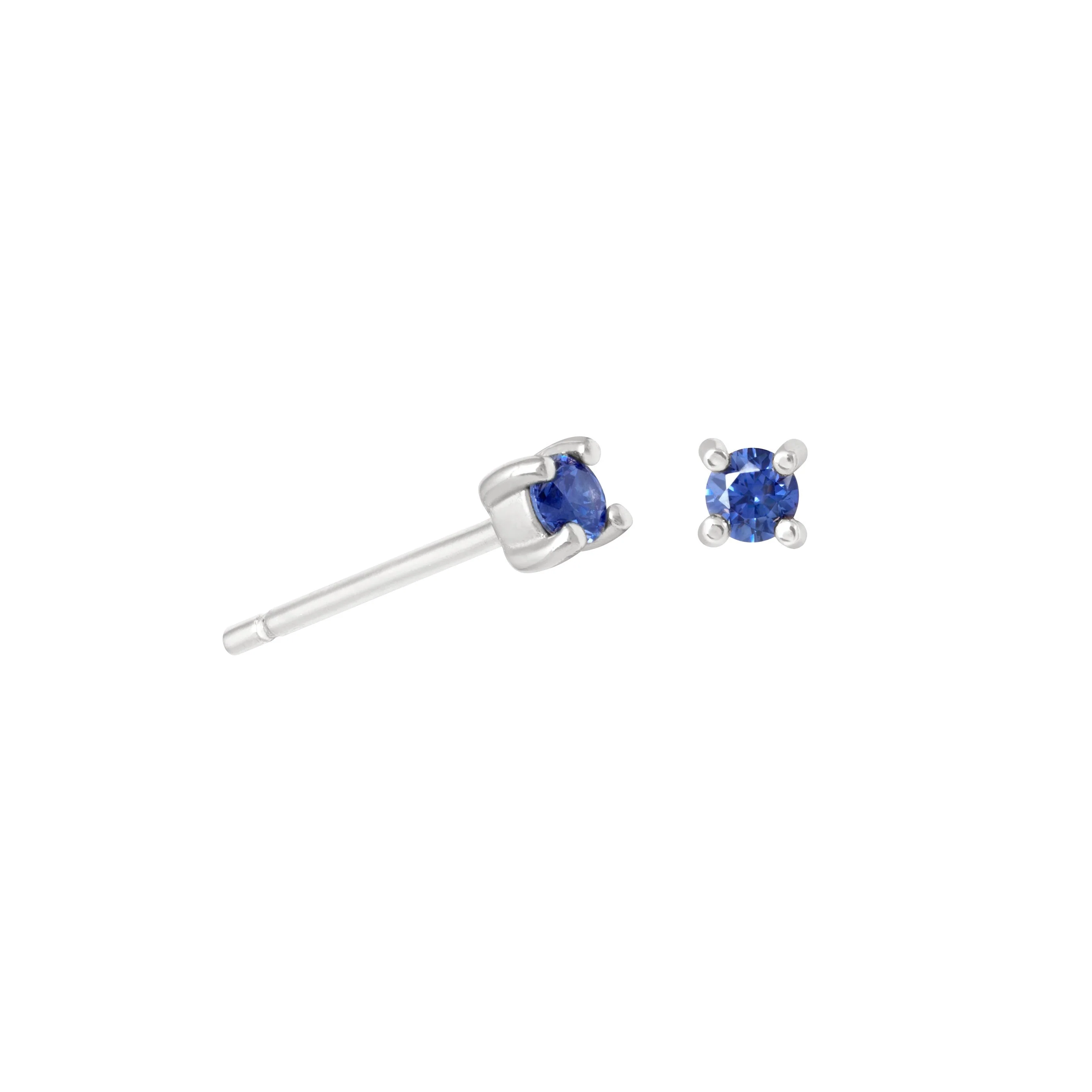 September Birthstone Stud Earrings in Silver with Sapphire CZ - Image 4