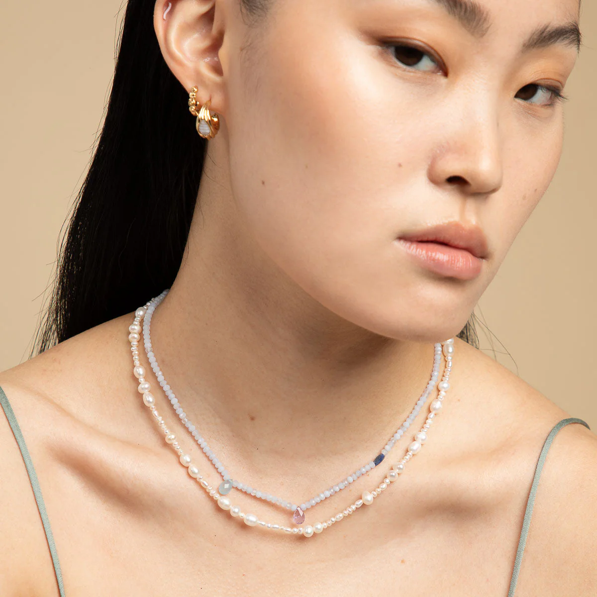 Serenity Pearl Beaded Necklace in Gold - Image 9